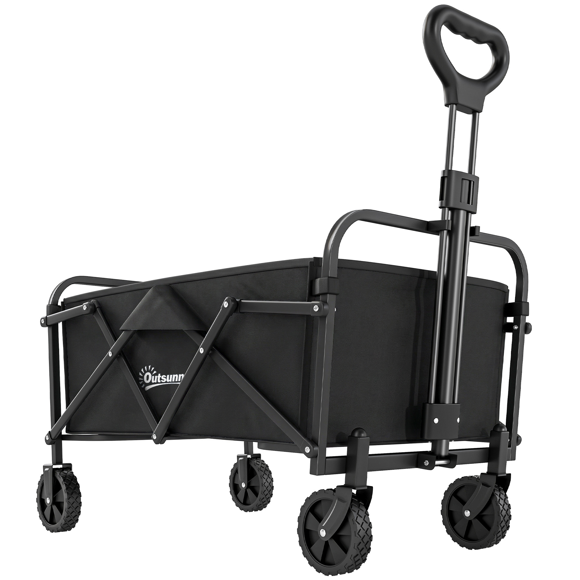Bollerwagen faltbarer Handwagen mit Griff Verstellbarer Griffhöhe bis 68 kg Tragkraft für Sport Einkauf Camping Schwarz