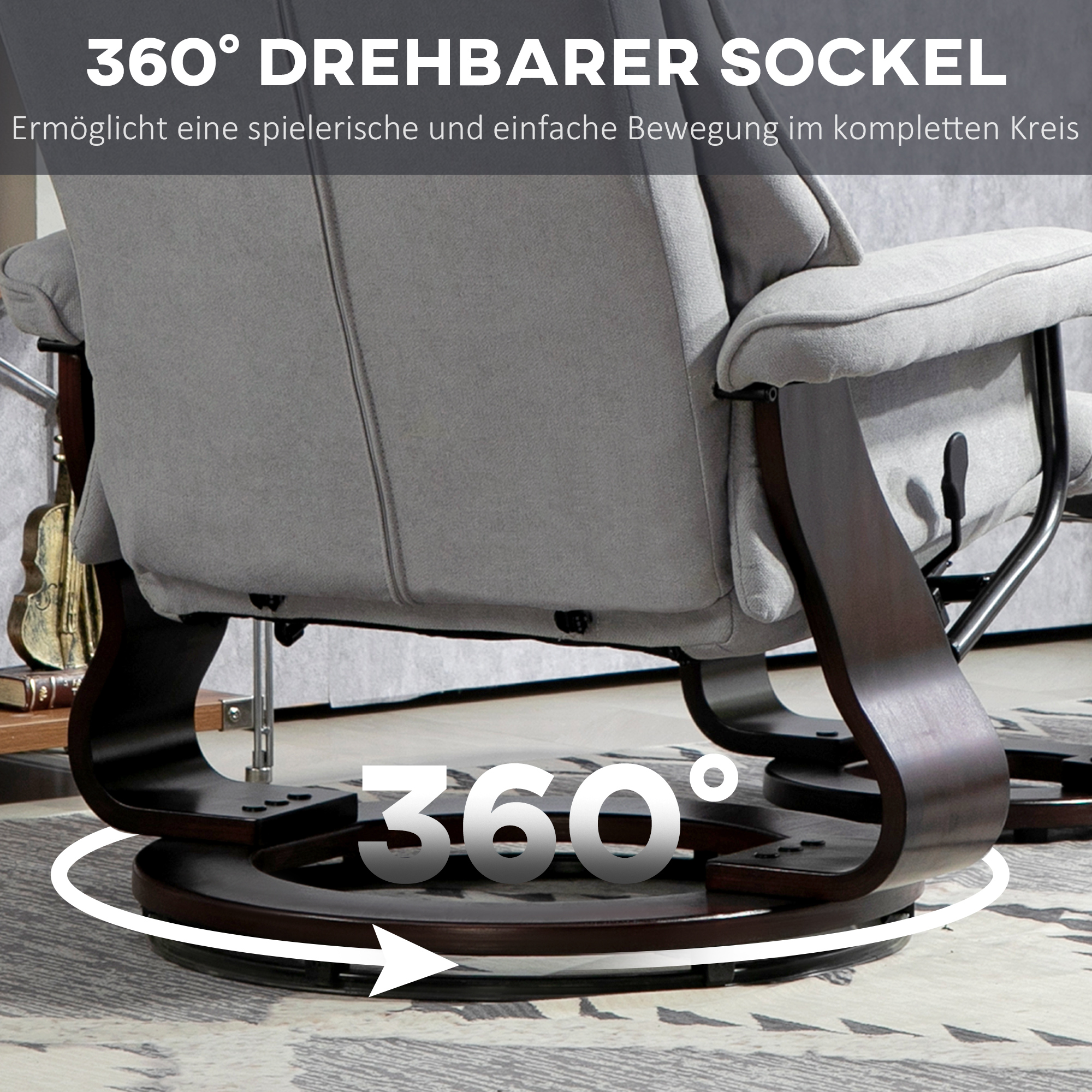 Relaxsessel mit Hocker, drehbar, Wippfunktion, verstellbare Rückenlehne, bis 150 kg, Grau