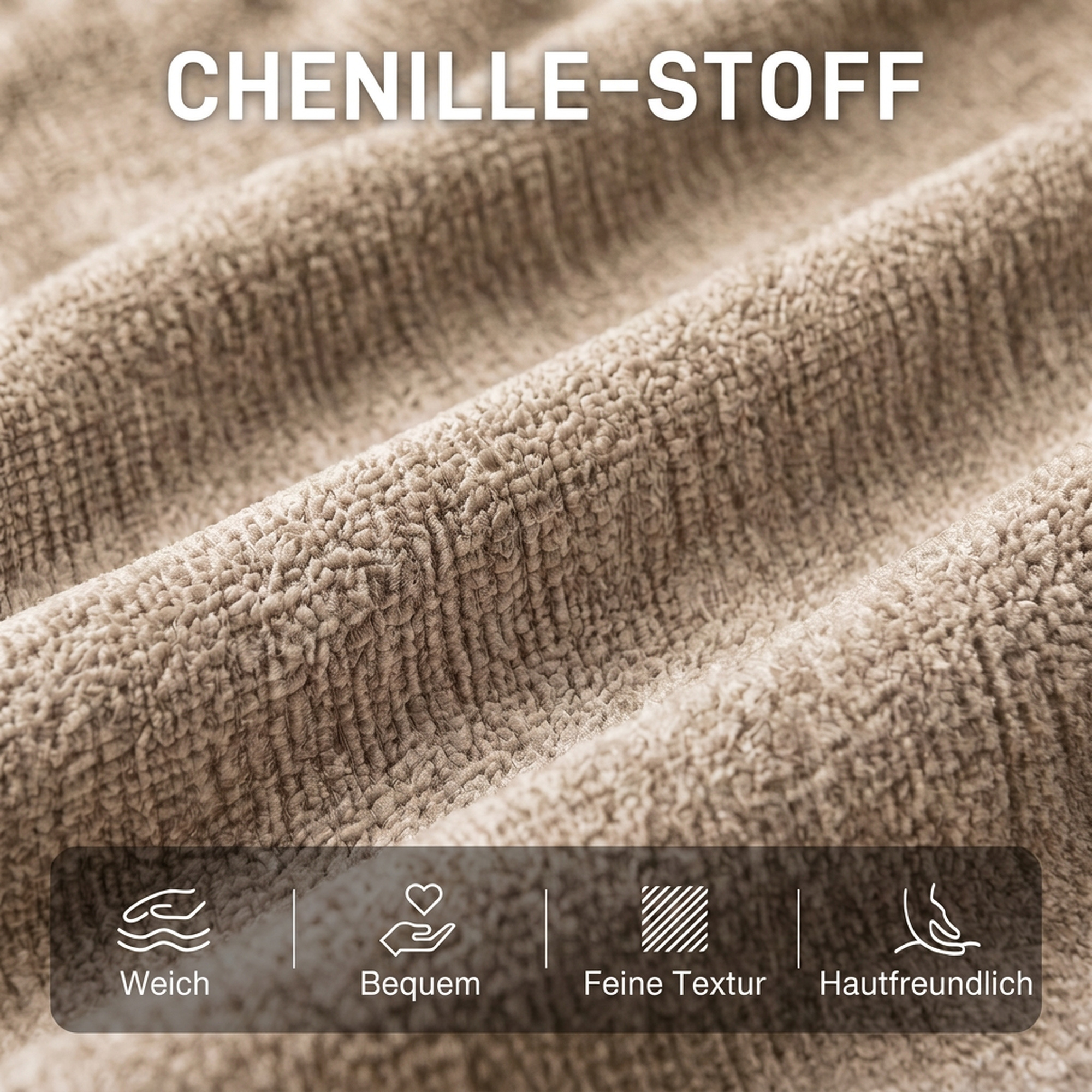 Loungesessel mit Fußhocker, drehbarer Chenille-Sessel mit höhenverstellbarem Fußhocker, dicker Polsterung und breiter Sitzfläche, Braun