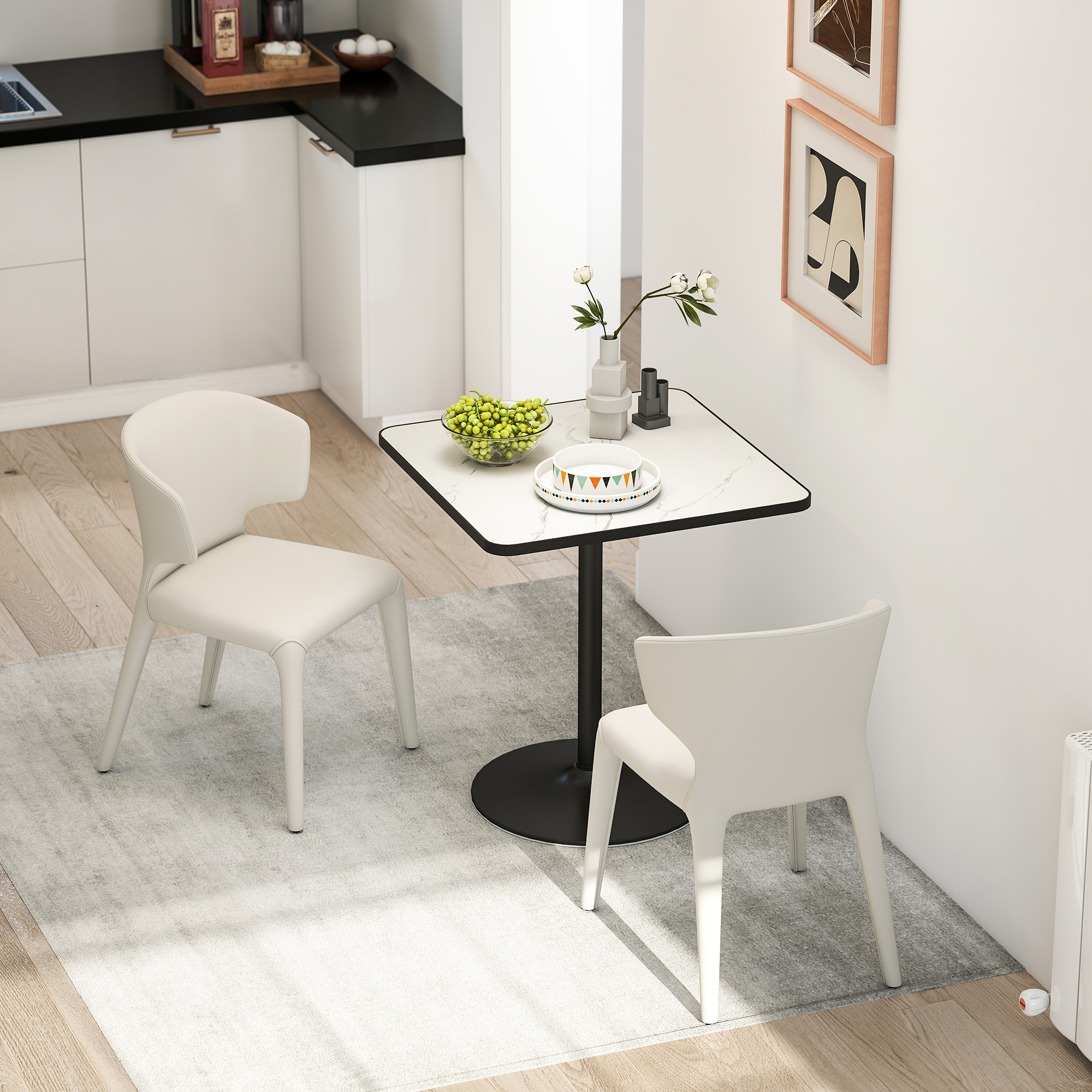 Esstisch, 70 x 70 cm quadratischer Küchentisch für 4 Personen mit Marmor-Optik für Küche Weiß