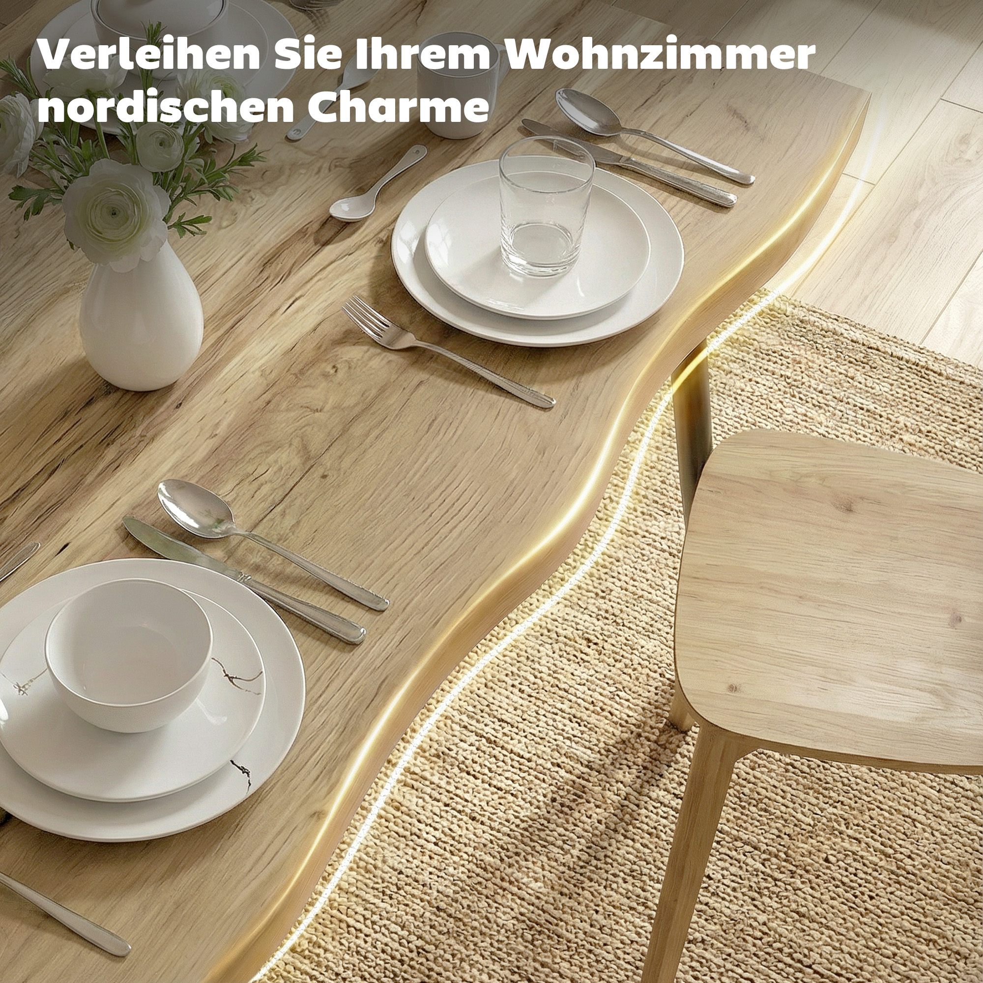 Esstisch für 4 Personen, 110 cm Nordischer Rechteckiger Küchentisch mit Stahlbeinen für Wohnzimmer und Esszimmer, Eiche