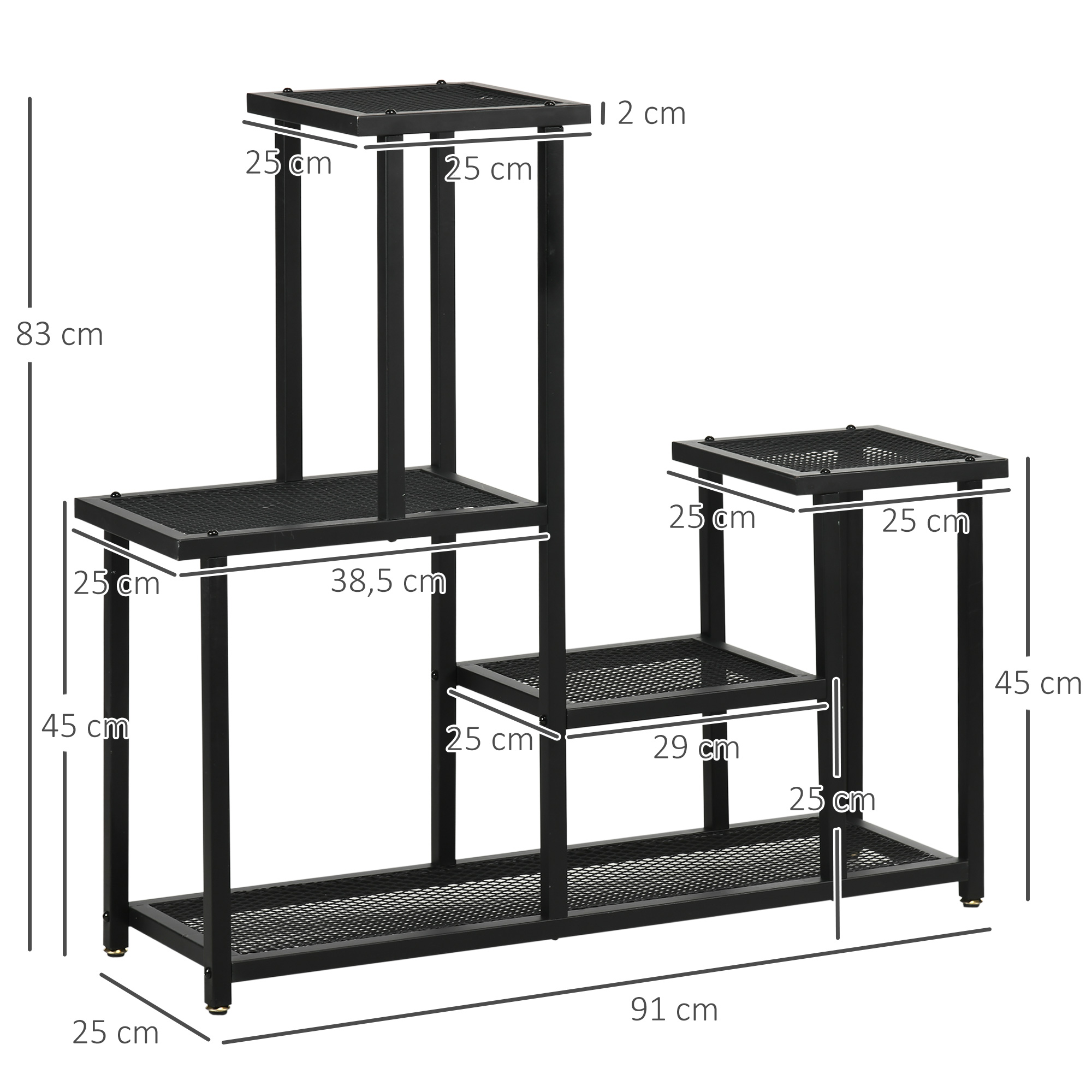 Pflanzenregal mit 4 Regalen, wetterbeständig, Blumentreppe, 91 cm x 25 cm x 83 cm, Schwarz