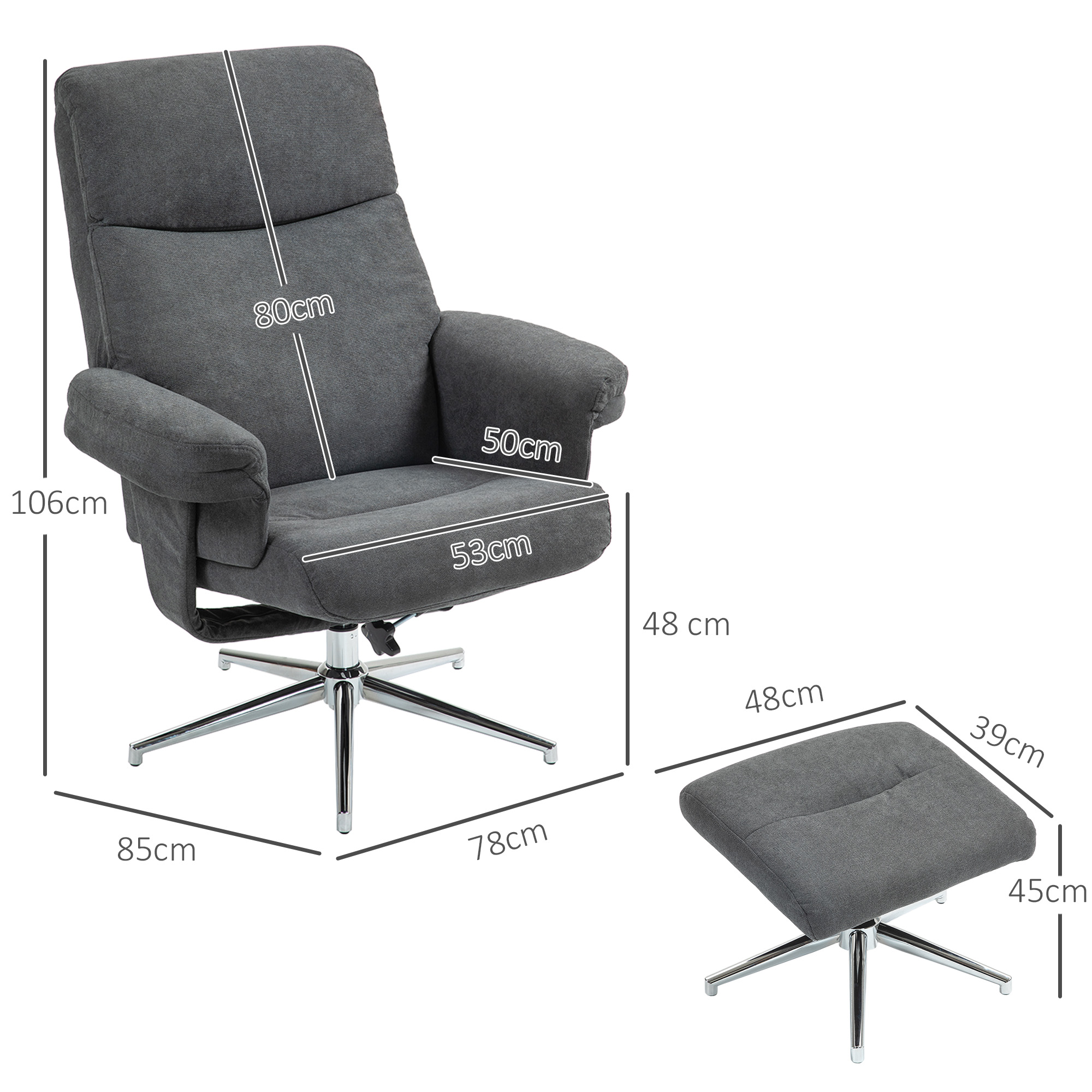 Relaxsessel mit Hocker, verstellbare Rückenlehne, Samtoptik, bis 150 kg, Anthrazit