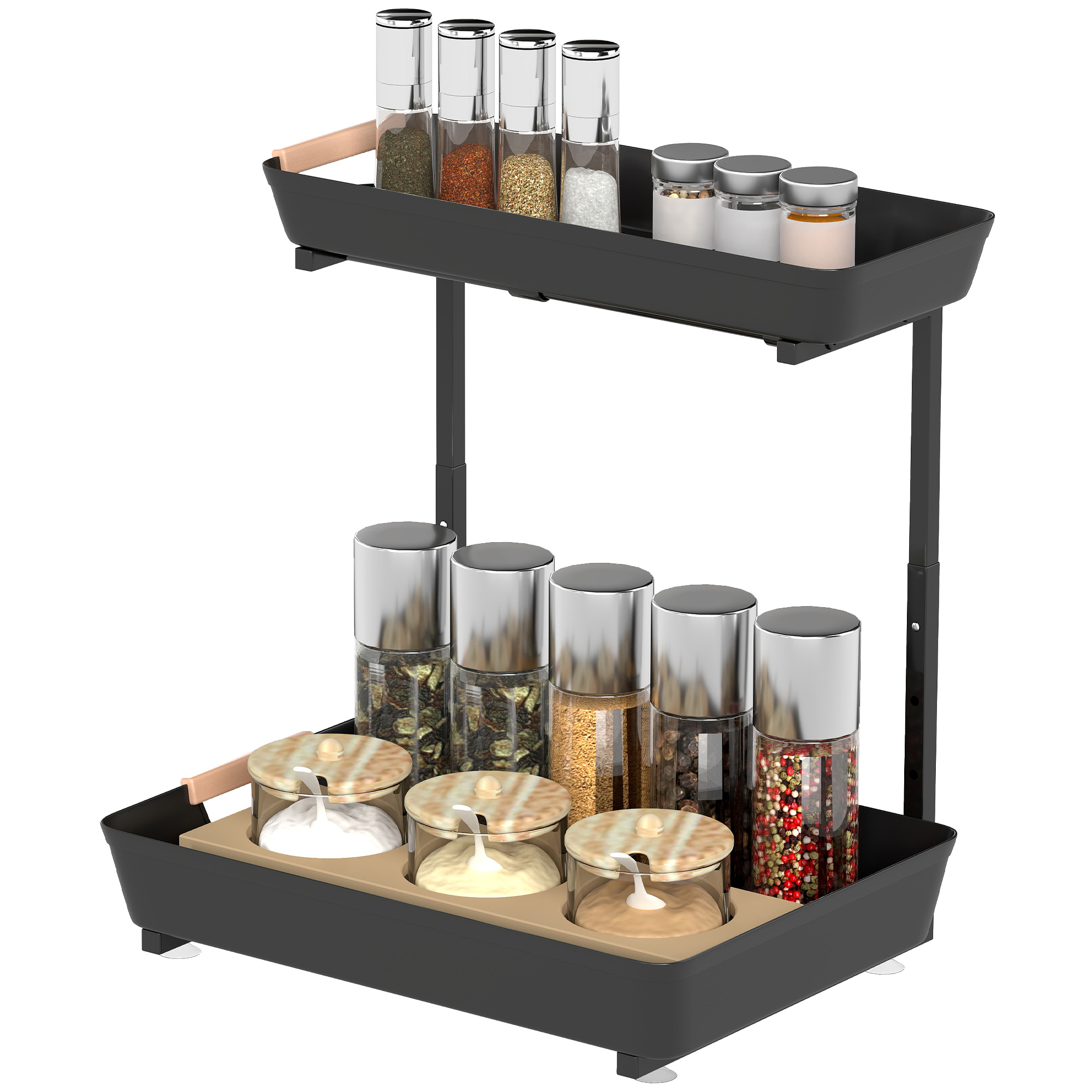 Küchenregal, Höhenverstellbar Standregal mit 2 Körbe, Kaffeebar 40 x 30 x 33,5-42 cm