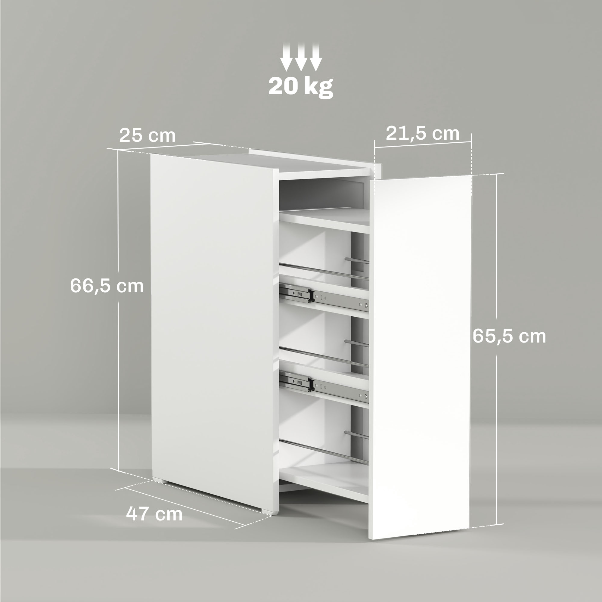Schmaler Badezimmerschrank, Bodenschrank mit tiefer Schublade, Freistehender Badschrank, Spanplatte, Weiß