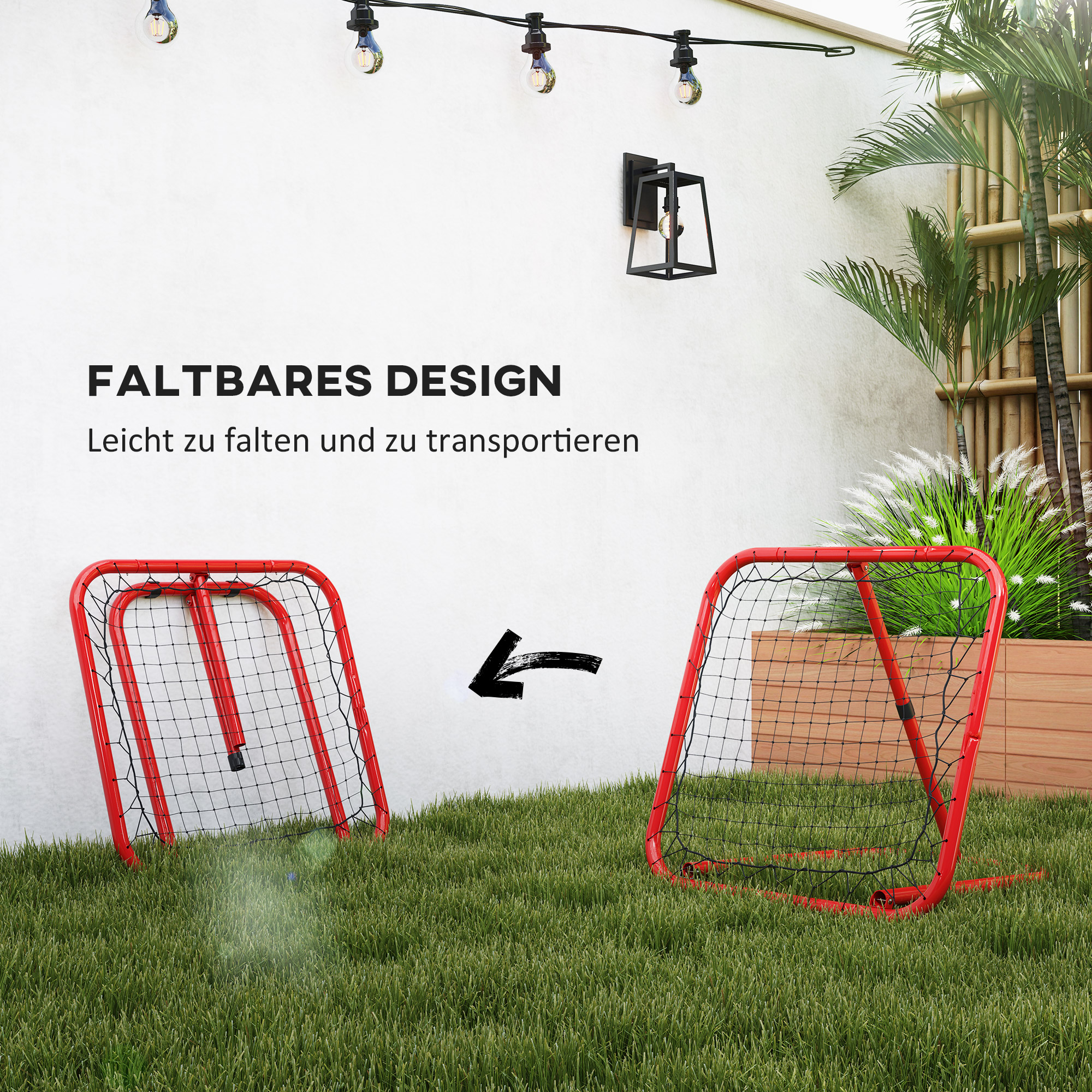 Fußball Rebounder-Netz, klappbar, Rückprallwand, Verstellbar in 5 Stufen, Metall, 78 x 84 x 65-78 cm, Rot