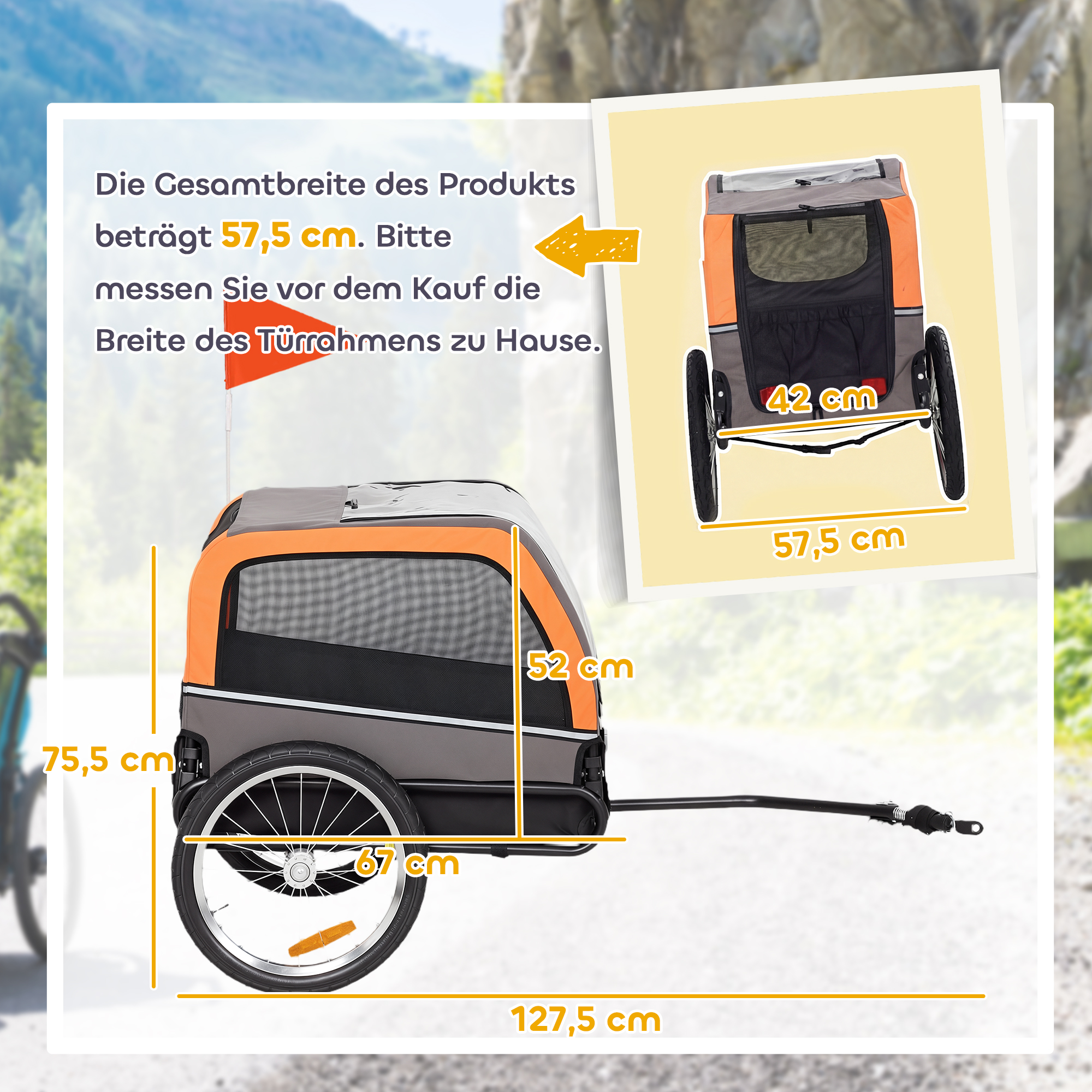 Hundeanhänger Faltbarer Fahrradanhänger mit Sicherheitsreflektoren für Kleine Mittelgroße Hunde bis 20 kg Orange