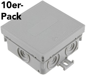 Feuchtraum-Kabelabzweigkasten, 10er Pack, 75x75x40mm, IP54, 7-fach, grau