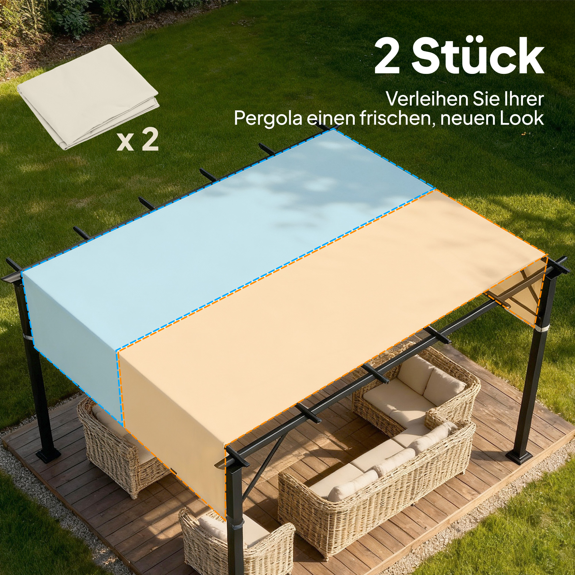 Ersatzdach für Pergola mit UV-Schutz, Sonnensegel für Terrassenüberdachung für 3 x 3 m Pavillon, Cremeweiß