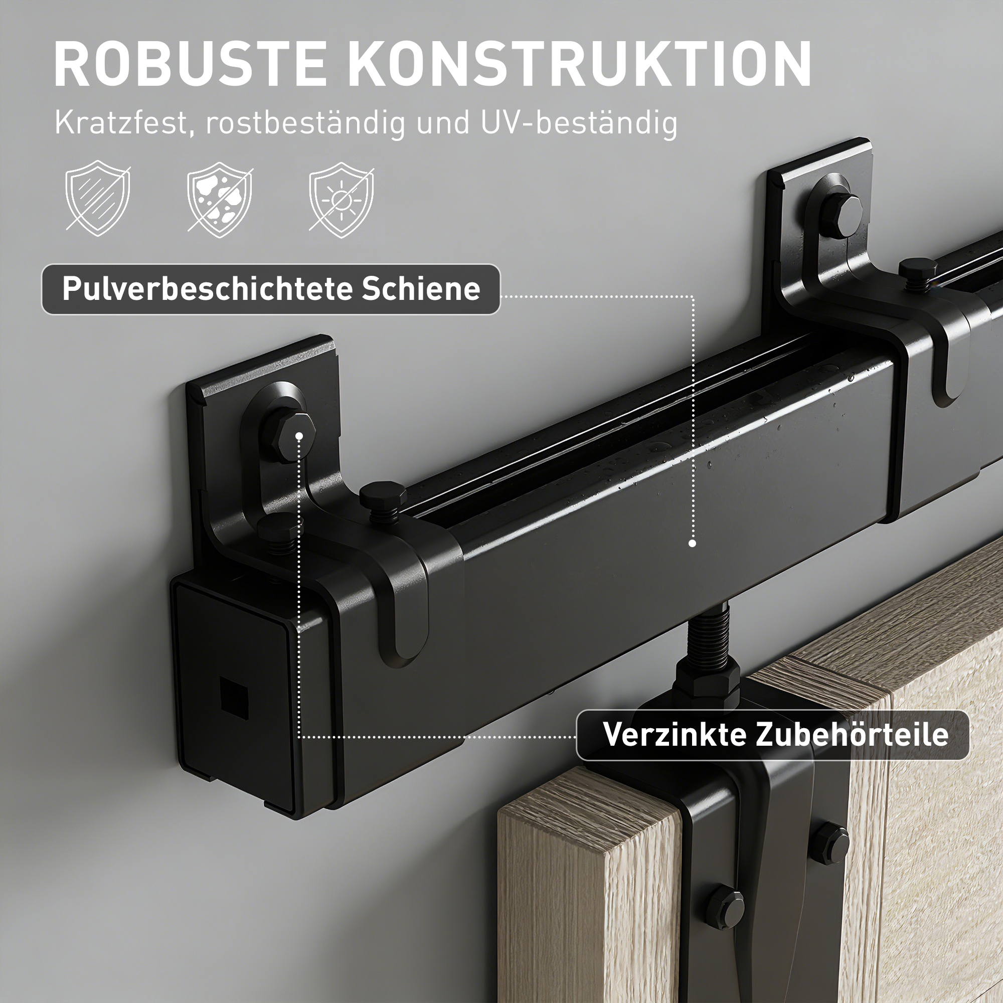 Schwerlast Schiebetür-Hardware-Set 183 cm Schwarz für Einzeltüren