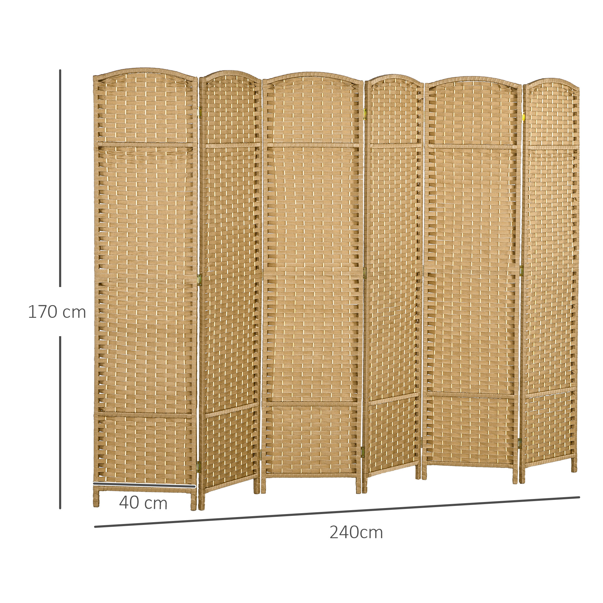 6-teiliger Raumtrenner, Faltbarer Sichtschutz, Sichtschutzwand für Wohnzimmer, Schlafzimmer, Homeoffice, Natur
