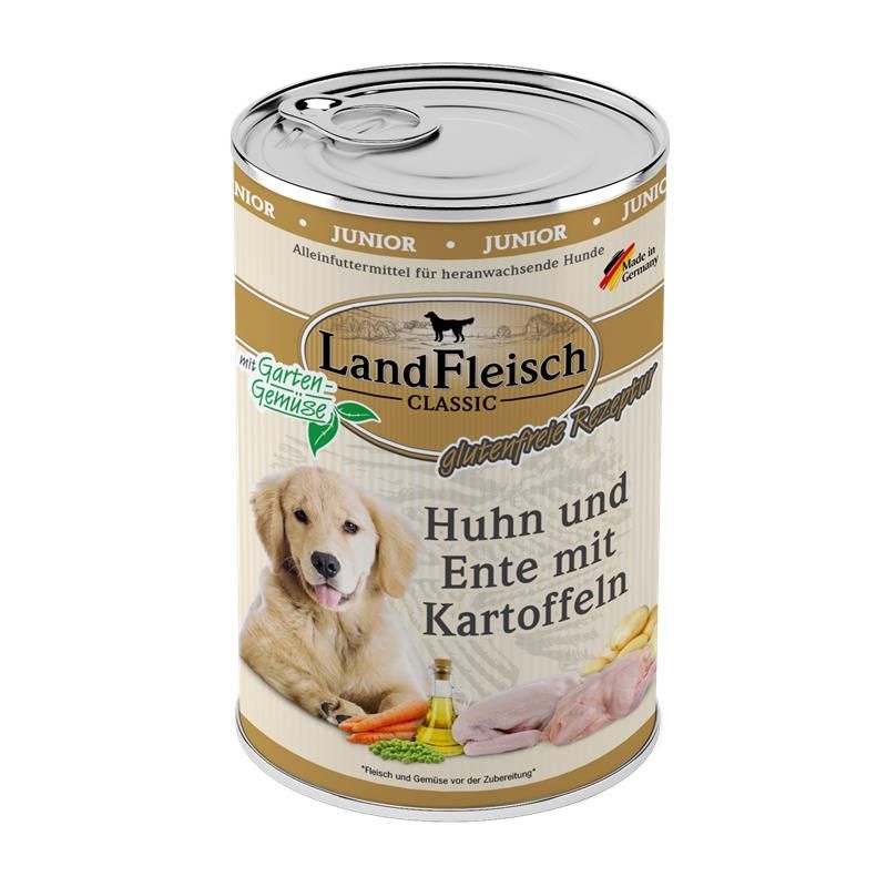 Landfleisch Dog Classic Junior Huhn, Ente & Kartoffeln mit Gartengemüse - 400g Landfleisch Dog Classic Junior Huhn, Ente & Kartoffeln mit Gartengemüse - 400g