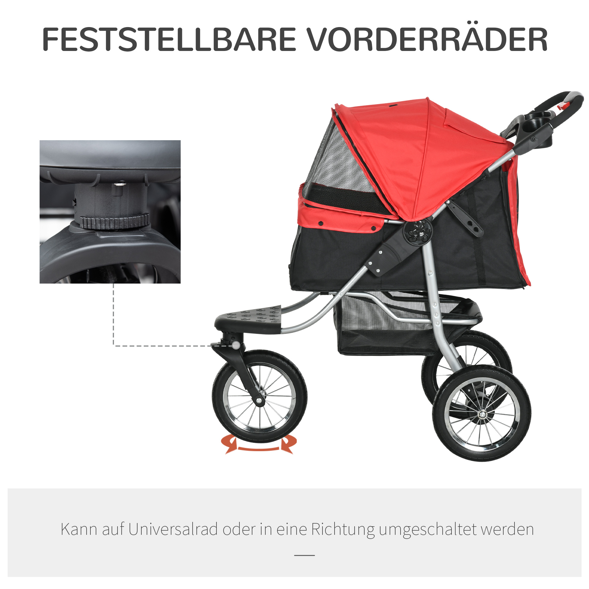Hundewagen Hundebuggy mit 3 Rädern klappbar bis 10 kg Oxford Rot+Schwarz 109,5 x 54,5 x 106,5 cm