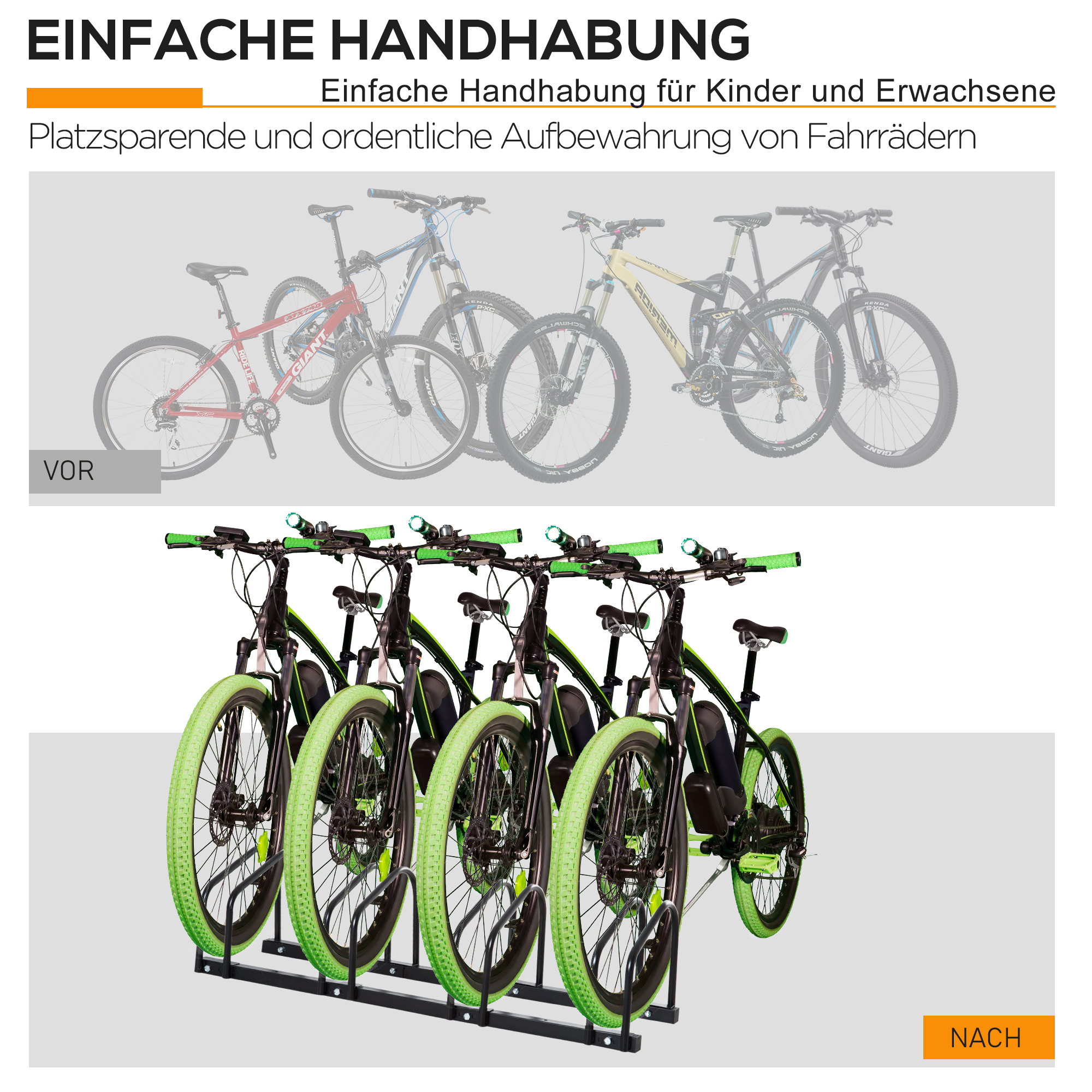 Fahrradständer für 4 Fahrräder, wetterfest, Wand- oder Bodenmontage, Stahl 110 x 33 x 27 cm
