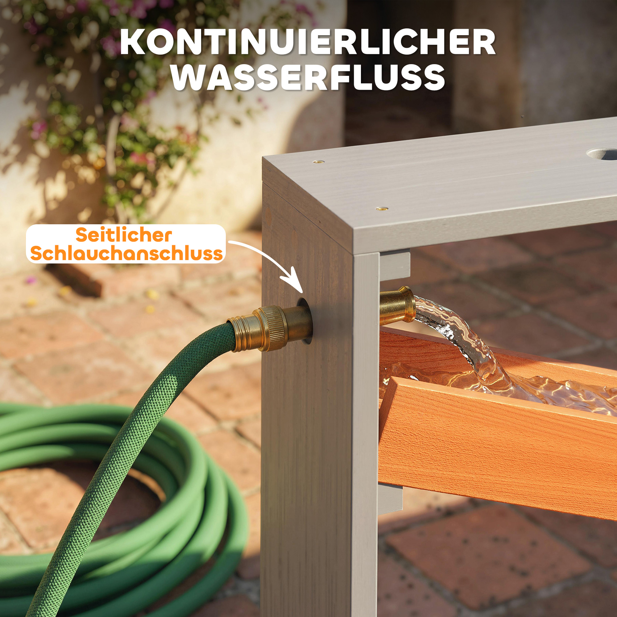 Sand Wasserspieltisch, Holz Wassertisch, Matschtisch mit Wasserbahn, 2 Becken Sandkastentisch für 3-8 Jahre Kinder Grau
