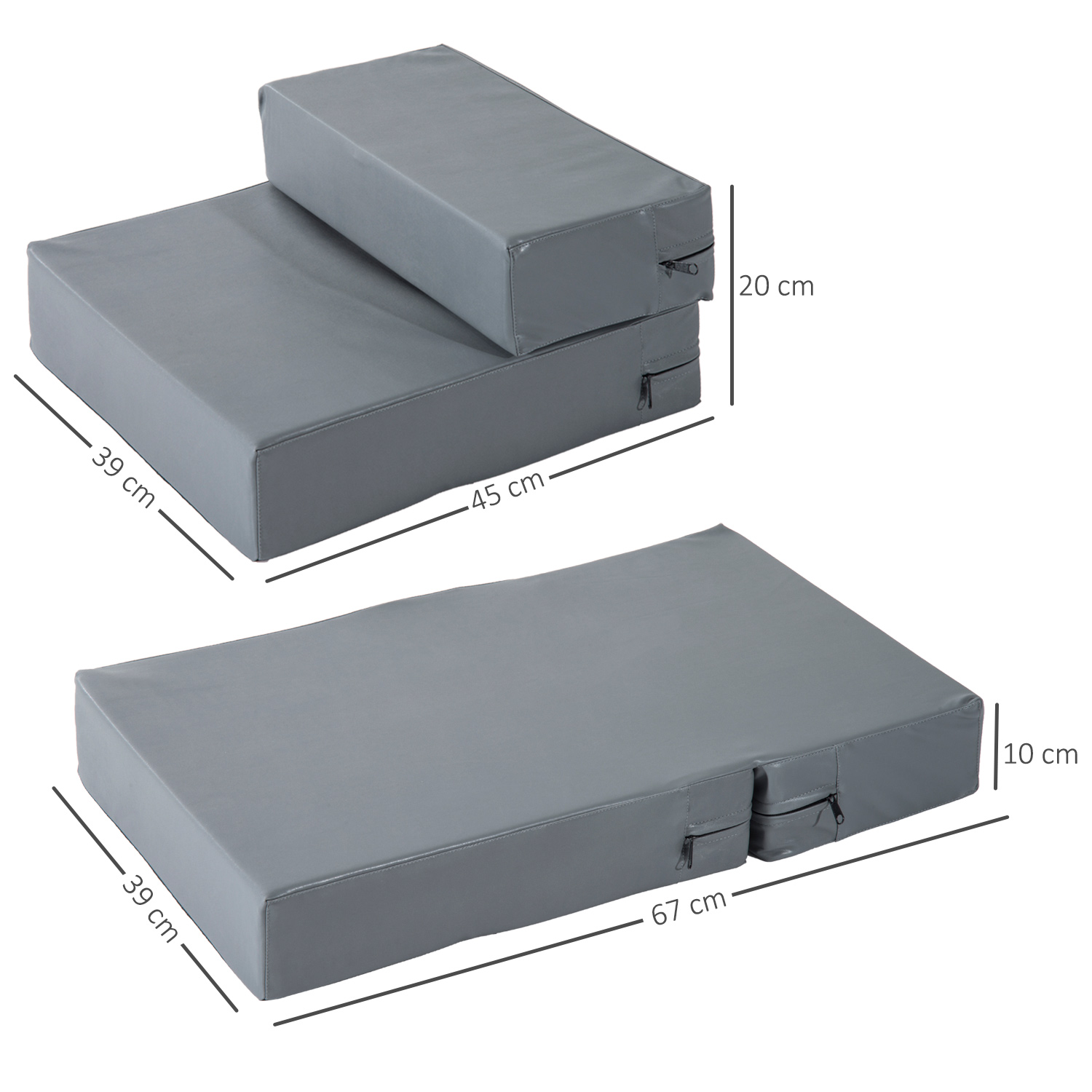 Haustiertreppe Tierunterlage 2 Stufen Klappbar bis 7 kg Hundetreppe Treppe Unterlage für Katzen und Hunde Grau L45 x B39 x H20 cm