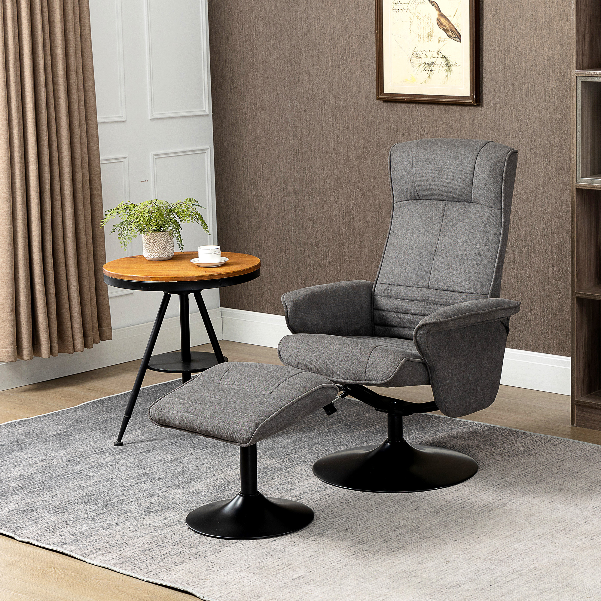 Relaxsessel mit Fußhocker, verstellbare Rückenlehne, 69 cm x 71 cm x 104 cm, Dunkelgrau + Schwarz