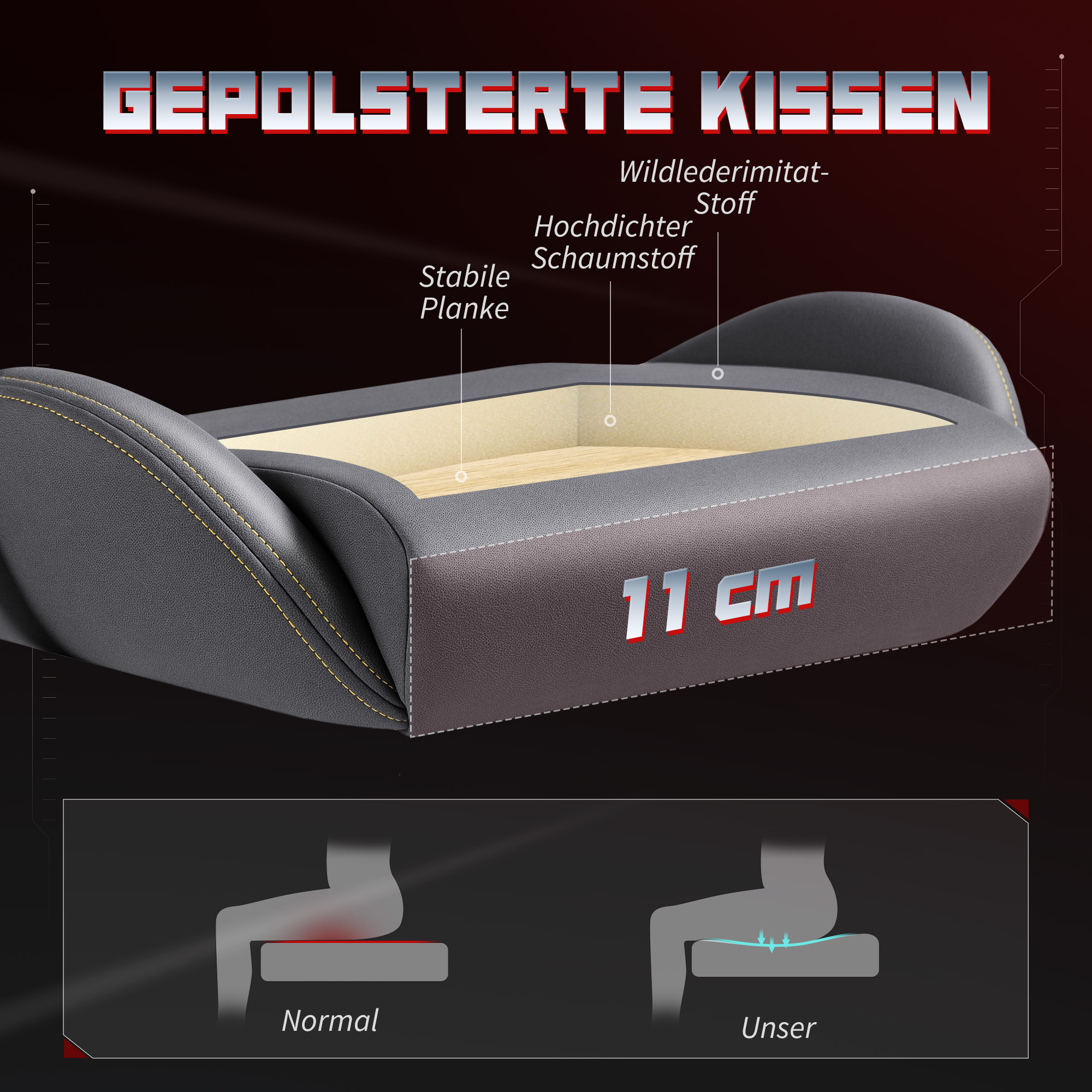 ergonomischer Gaming-Stuhl mit 3D-Armlehnen, verstellbar, rollbarer Schreibtischstuhl mit Lendenstütze, Grau