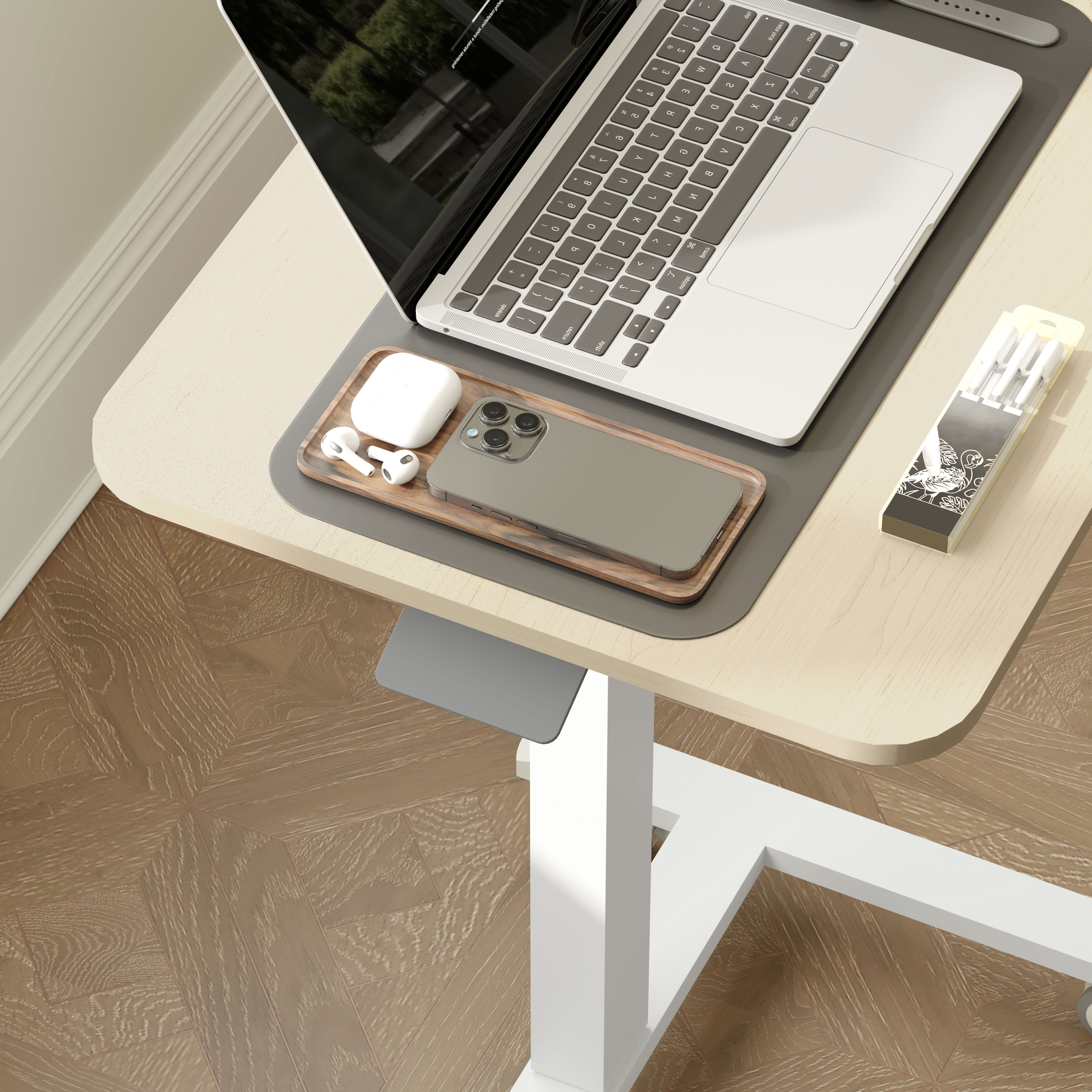 Stehpult Stehtisch, Laptoptisch, höhenverstellbar, 4 Rollen, 65 cm x 48 cm x 108 cm, Gelb
