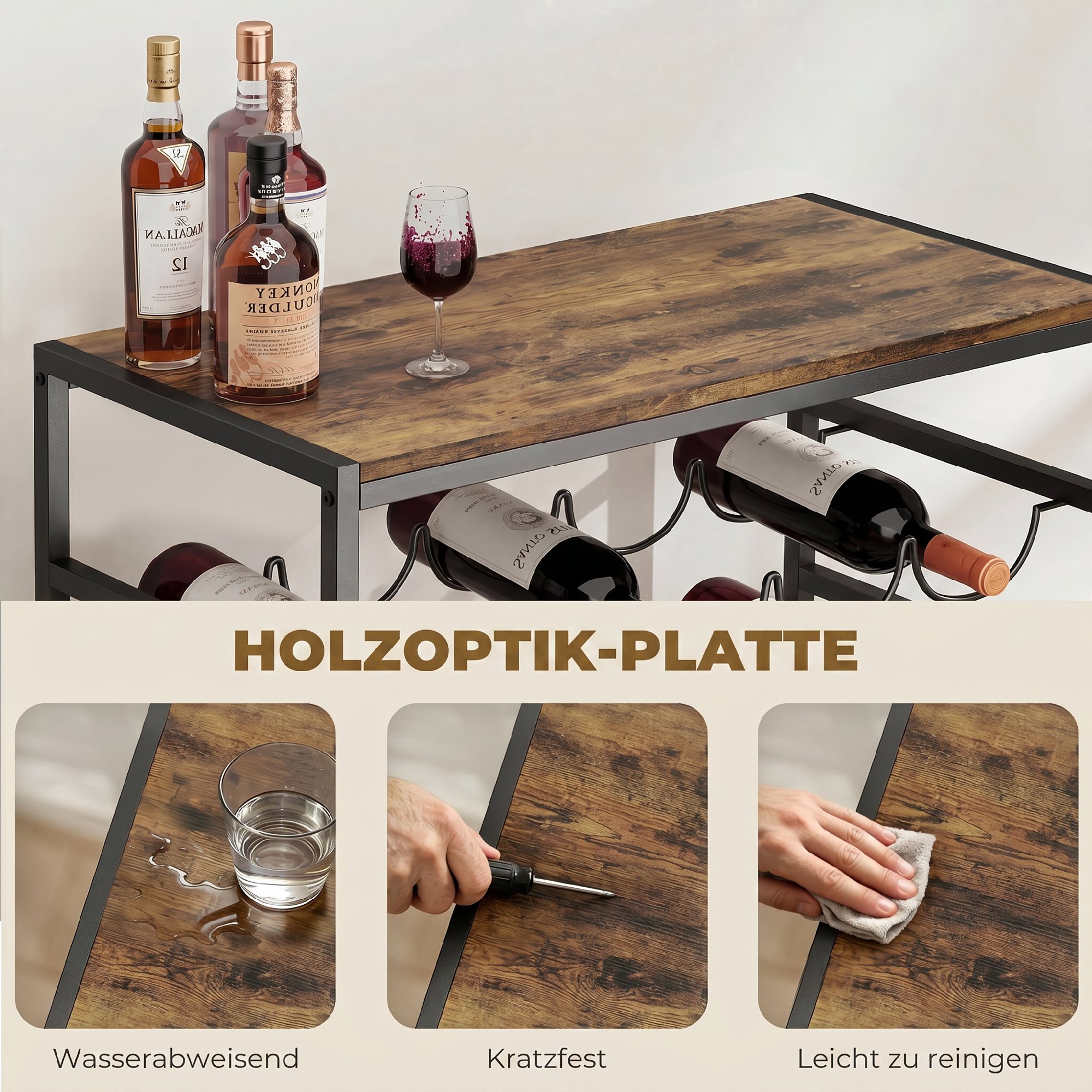 Weinregal für 30 Flaschen freistehendes Flaschenregal aus Metall für Keller Lagerraum 59 x 30 x 88,5 cm Rustikal-Braun