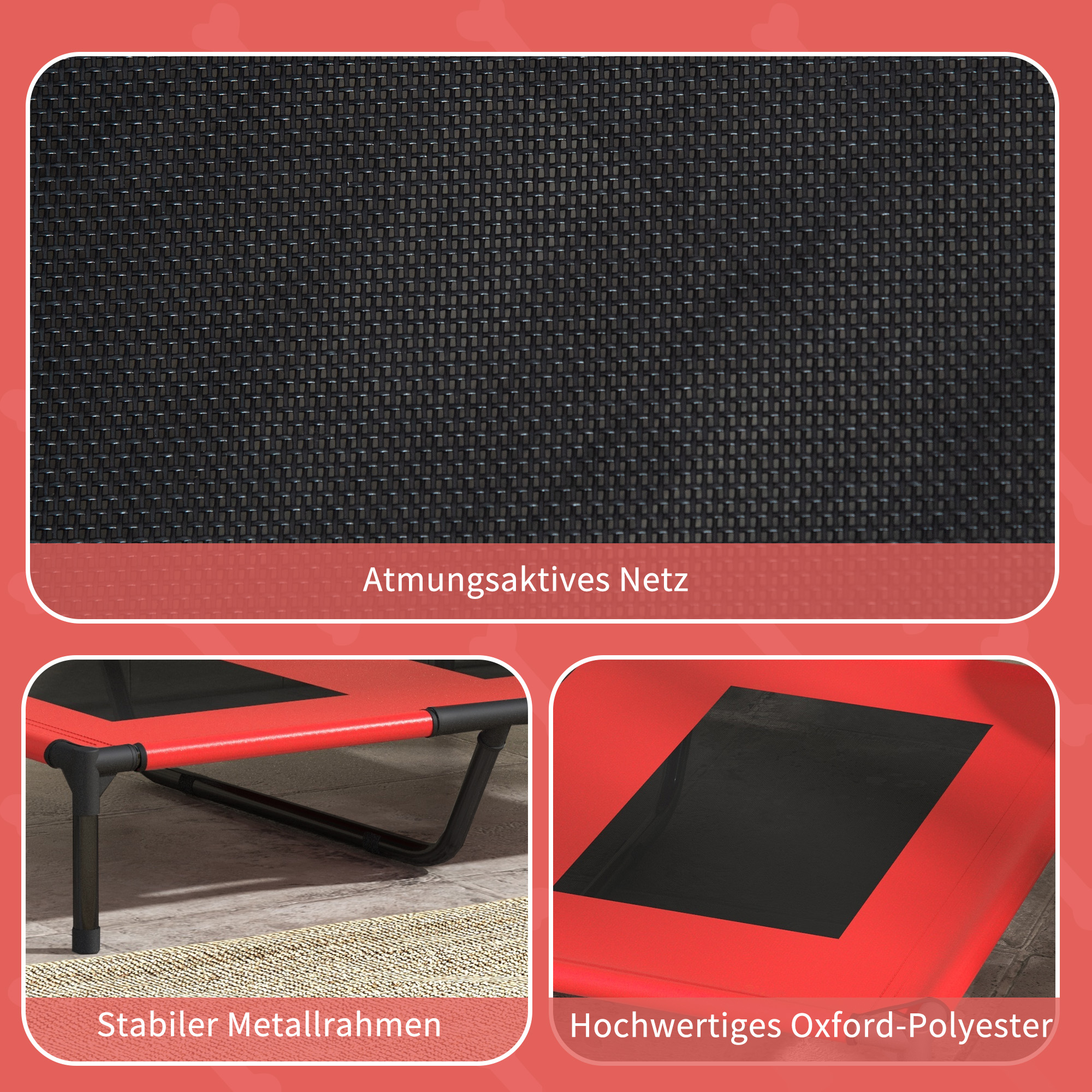 Hundebett, Hundeliege, robust, erhöht & wetterfest, bis 50 kg, 92x76x18cm, Rot