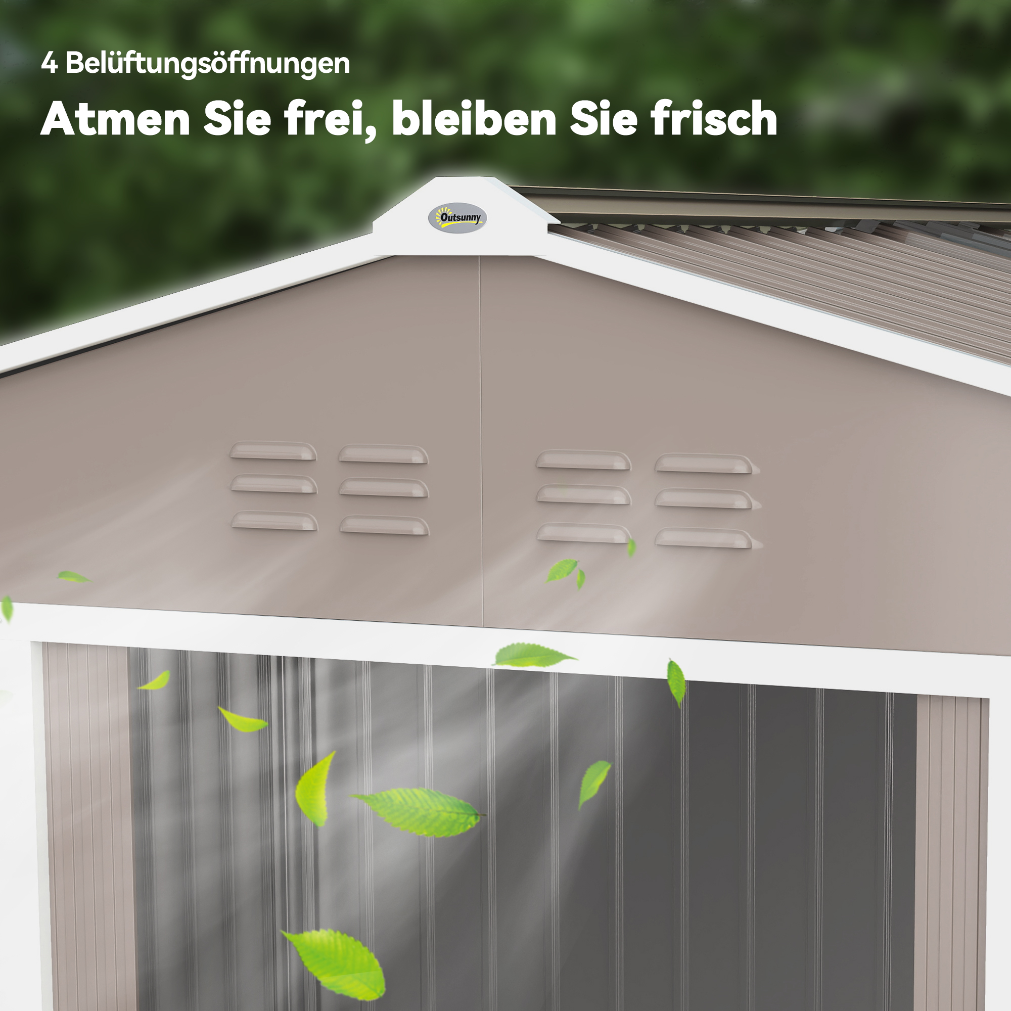 Geräteschuppen aus Metall mit Schiebetüren und Belüftungsfenstern, 277 x 195 x 192 cm, Hellgrau