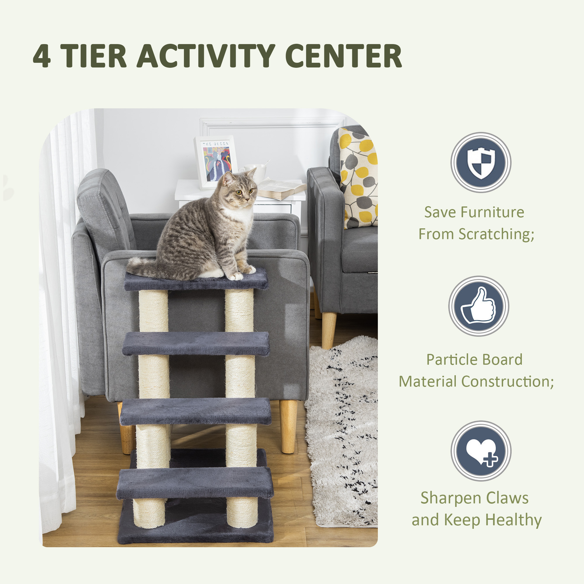 Hundetreppe 4 Stufen 59 cm Hoch Haustiertreppe für Katze und Hunde Hunderampe Katzentreppe Einstiegshilfe für Bett, Sofa, Couch Grau