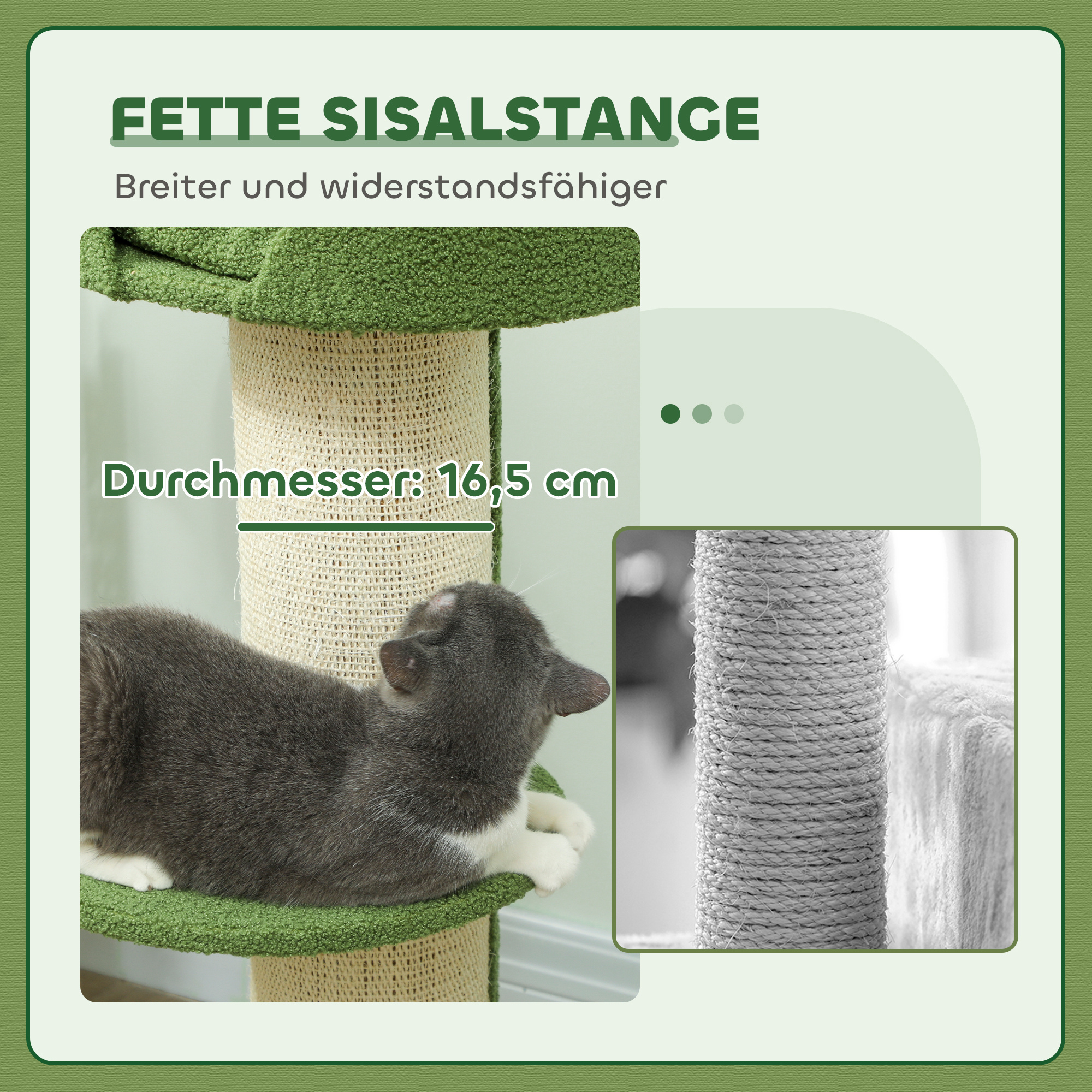 Katzenbaum  91cm Spielbaum mit Katzenbett, Plattform Lammwolle Grün