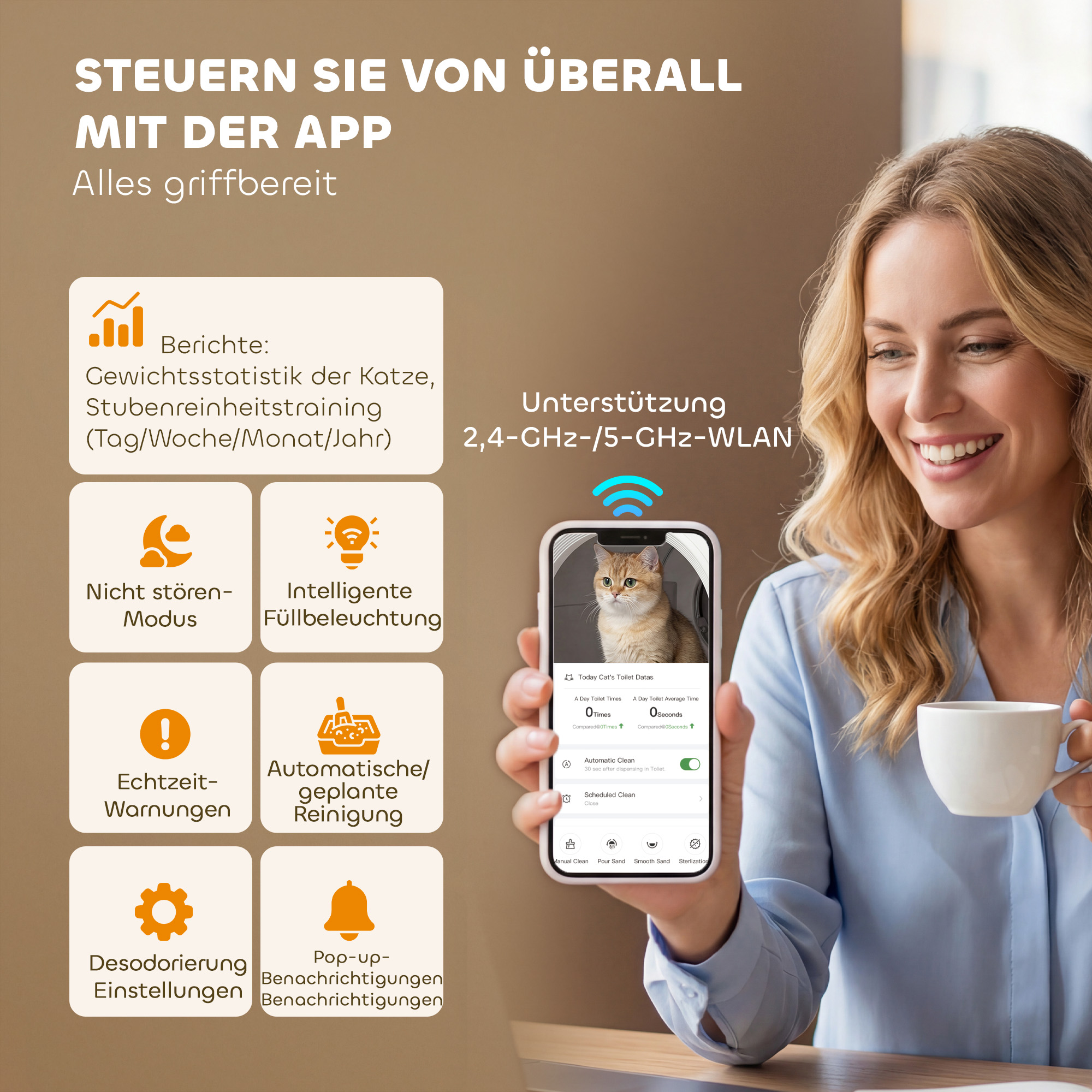 selbstreinigende Katzentoilette, XL 72L Katzenklo Selbstreinigend mit HD-Kamera, App-Steuerung Müllbeutel, für 1-12 kg