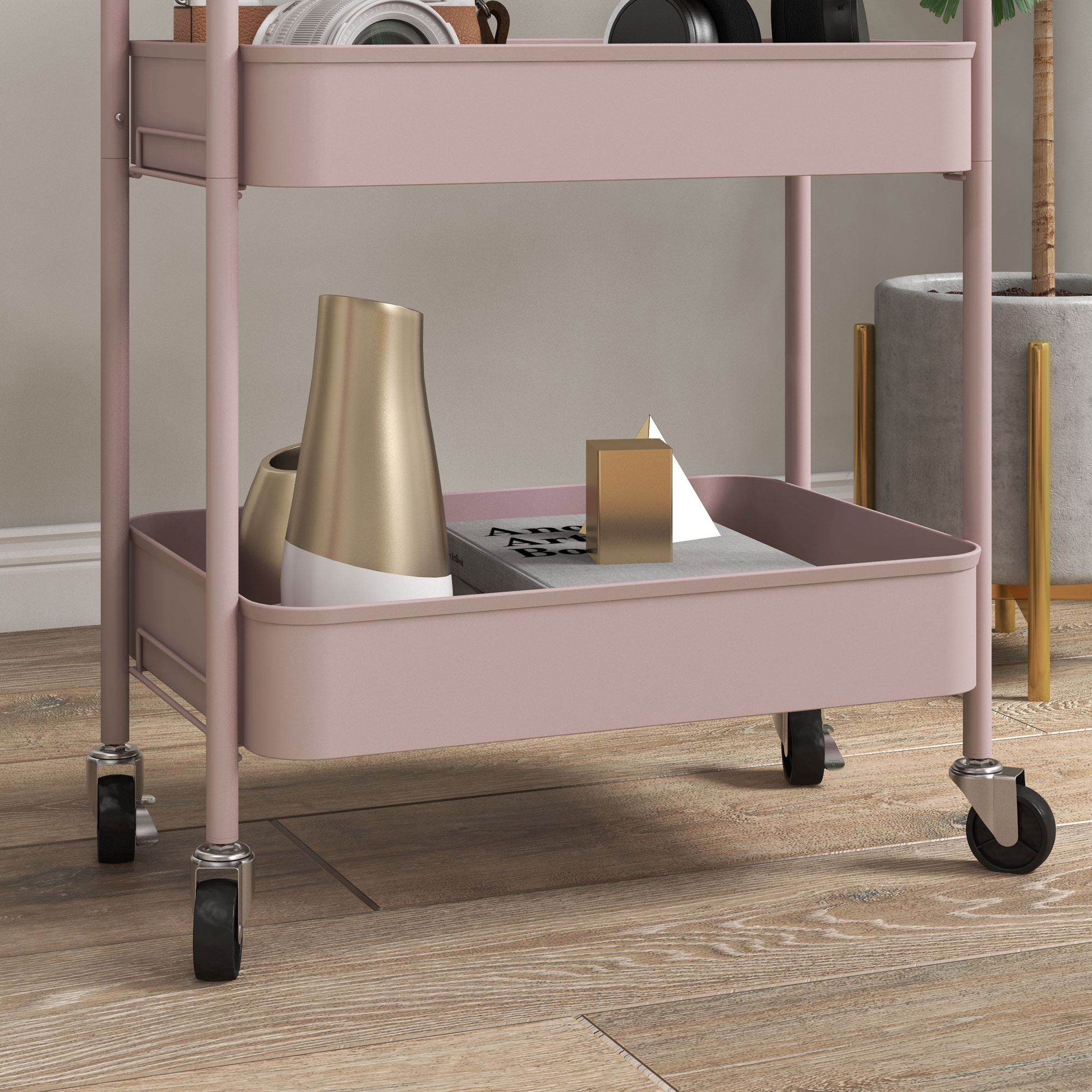 Mehrzweckwagen Rollwagen Küchenwagen, 3 Regale, 4 Rollen, 45 cm x 30,6 cm x 79 cm, Rosa