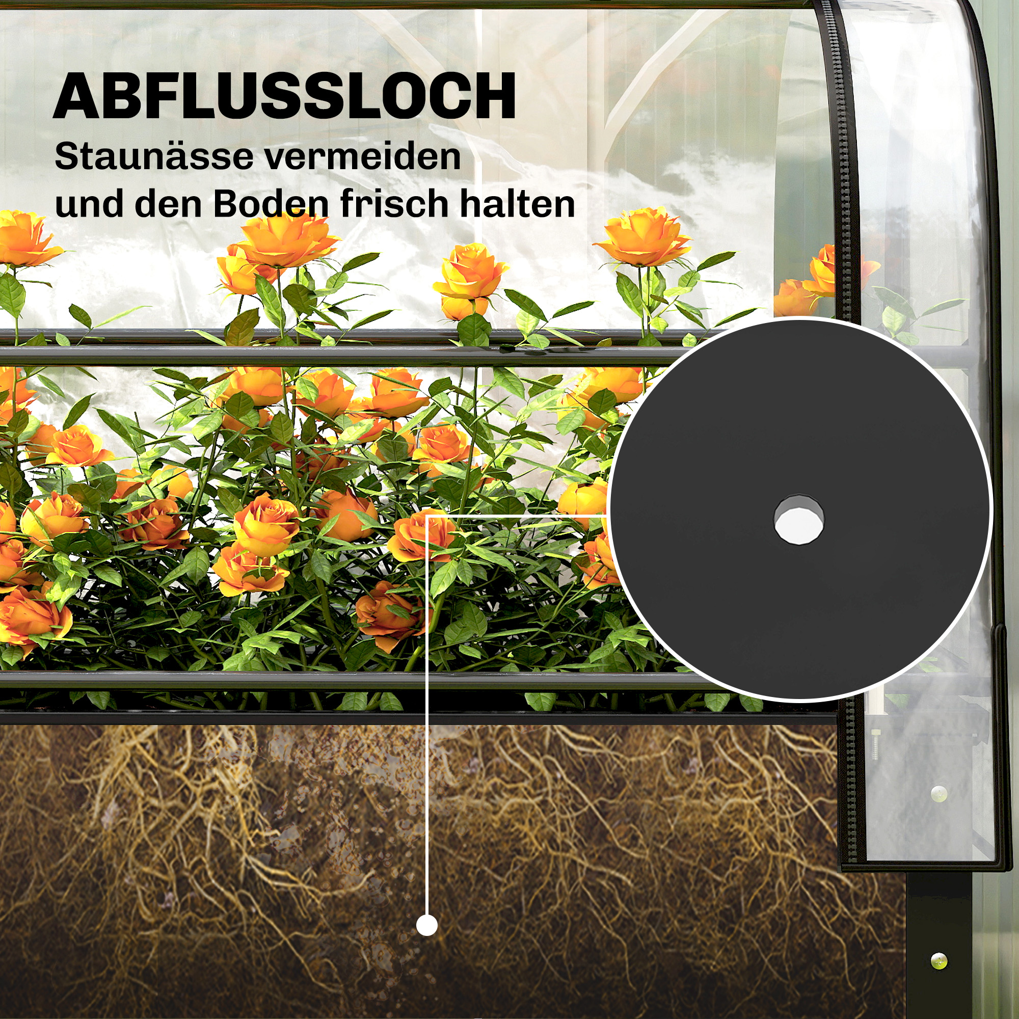 Hochbeet mit Gewächshaus-Aufsatz Pflanzkasten mit aufklappbar Abdeckung Rollbar Reißverschlusstür Abflussloch Schwarz