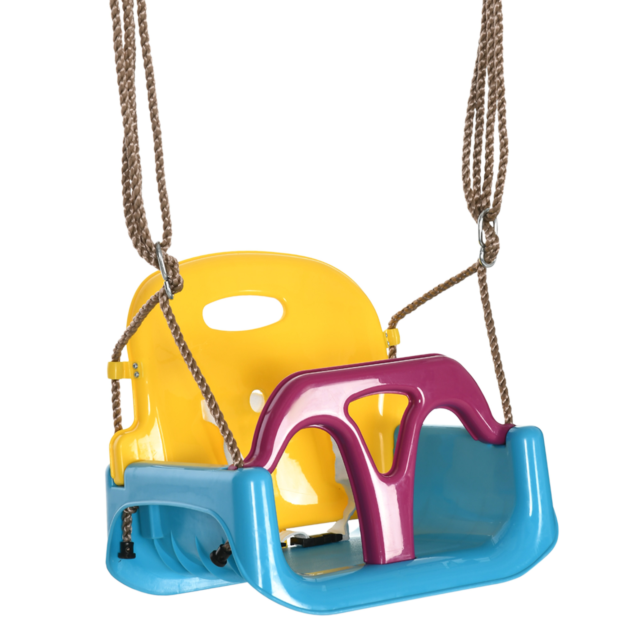 3-in-1 Kinderschaukel, höhenverstellbar, abnehmbare Rücklehne, für In- und Outdoor, blau+gelb, 42 x 33 x 180 cm