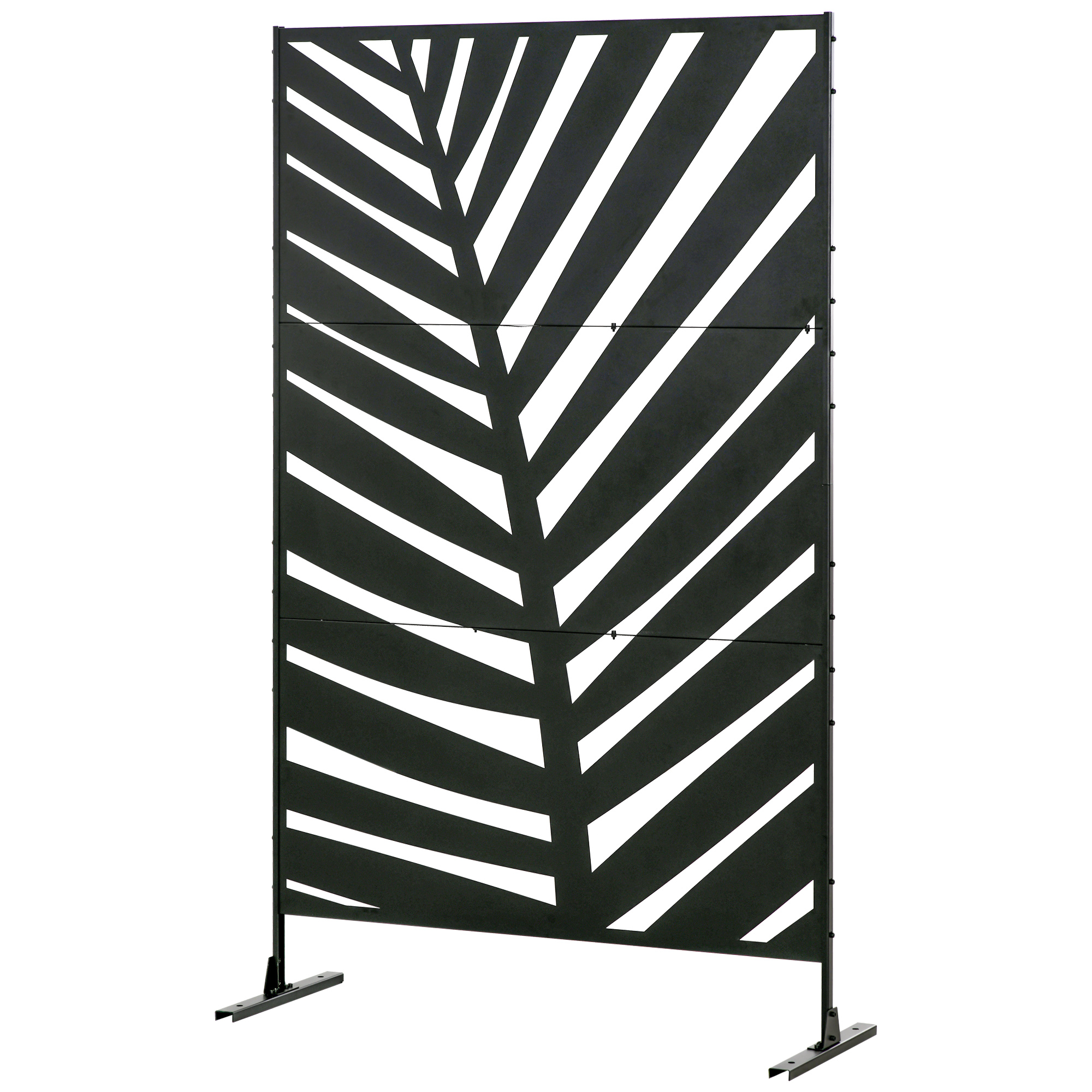 Outdoor-Sichtschutz, lackiert Stahlrahmen, Design: Palmblatt-Silhouette, 1,2 x 2 m, Schwarz