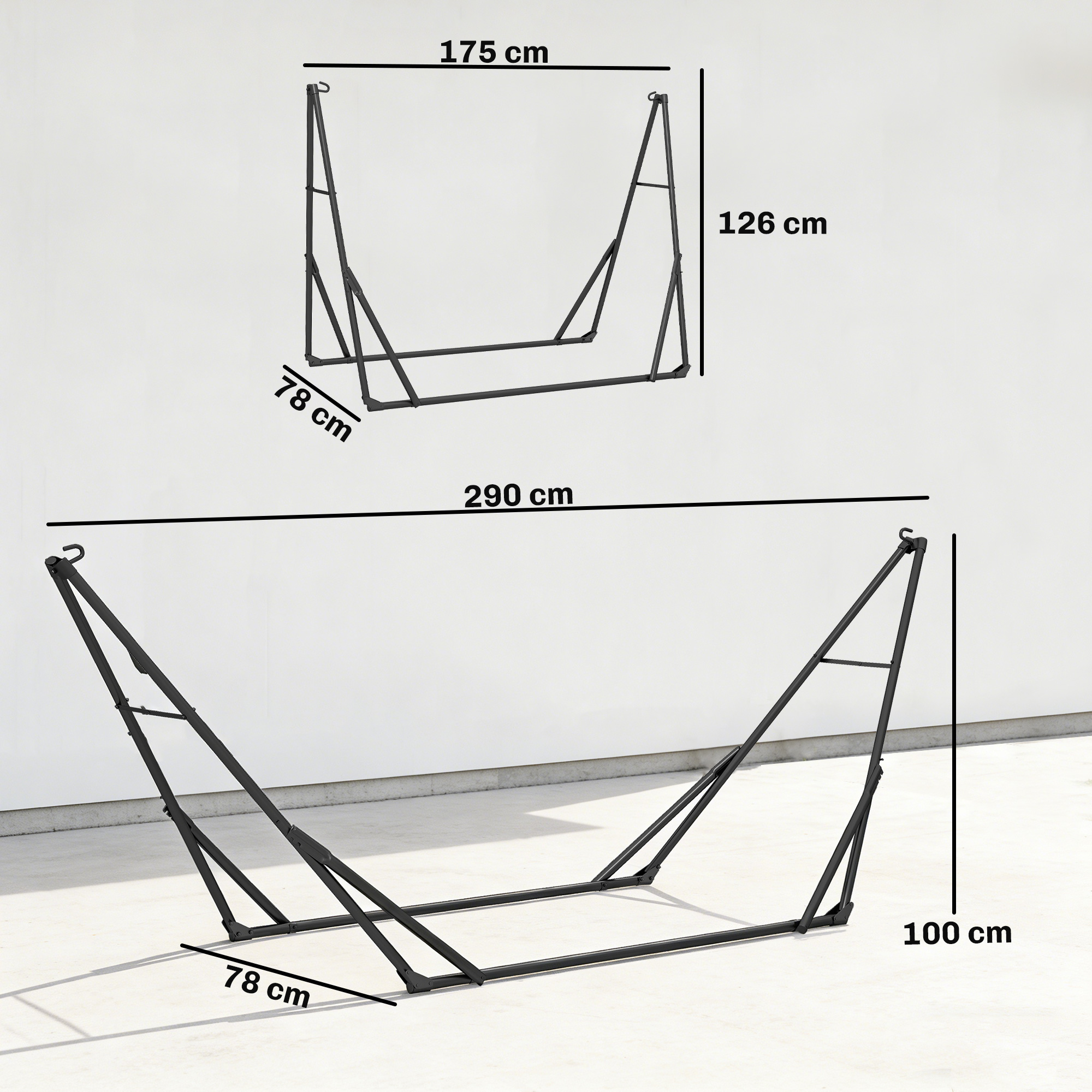 Hängemattengestell für Hängematte verstellbar klappbar tragbar Hängemattenständer mit Tragetasche 290x78x100 cm Schwarz