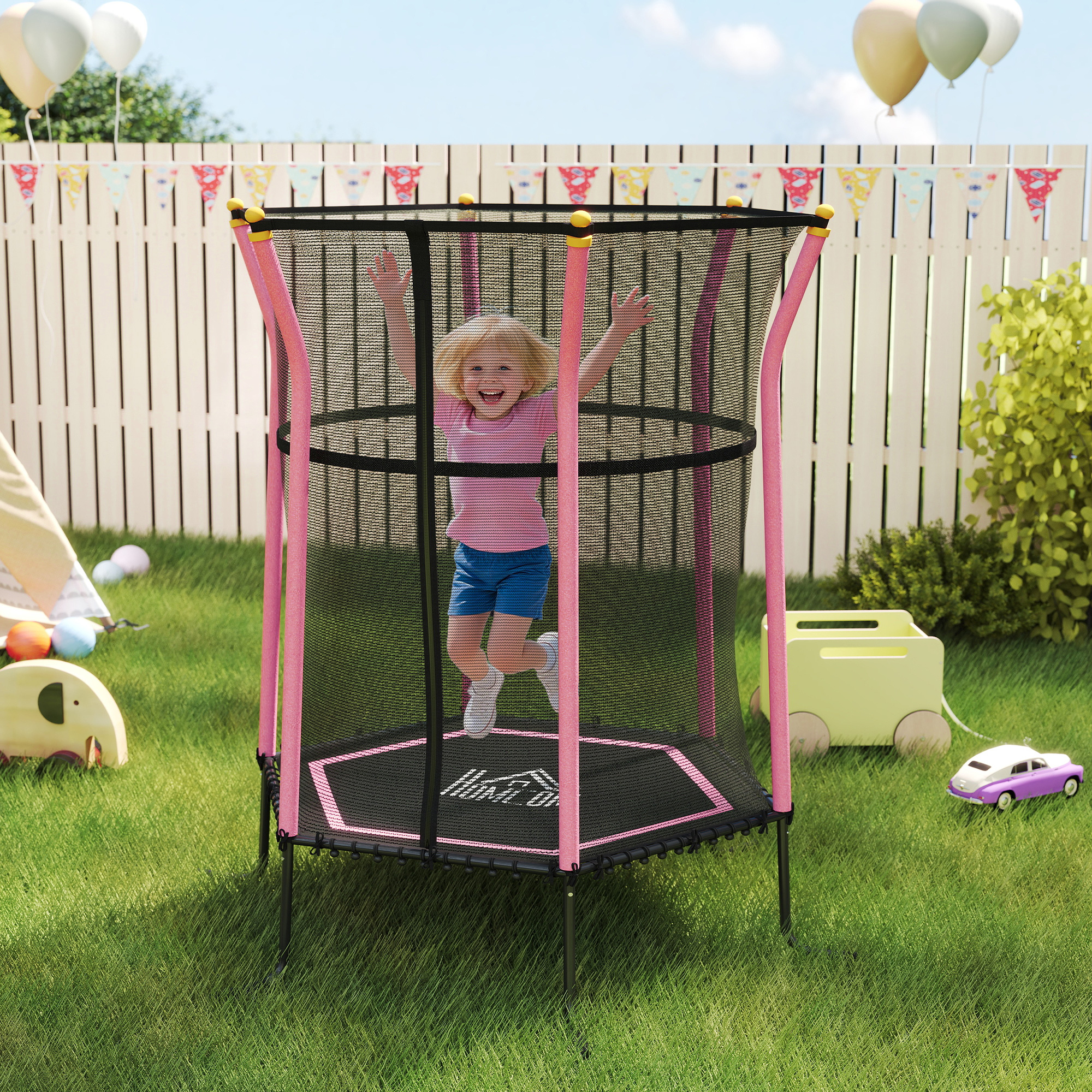 Trampolin für Kinder, Ø163,5 cm, mit Sicherheitsnetz, gepolstert, Stahl, belastbar bis 50 kg