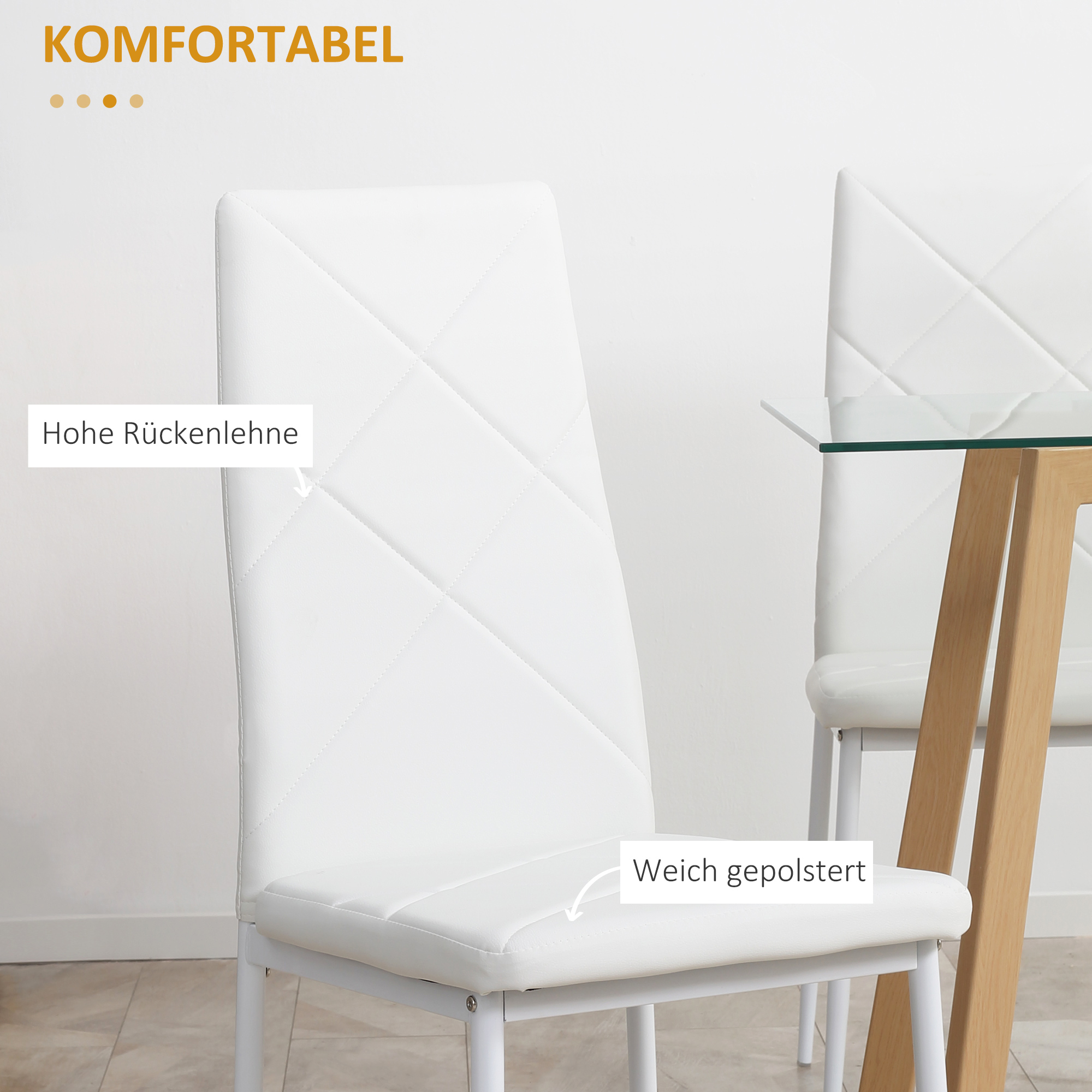 4er-Set Stühle, Esszimmerstühle, Küchenstühle, 41 cm x 50 cm x 97 cm, Weiß