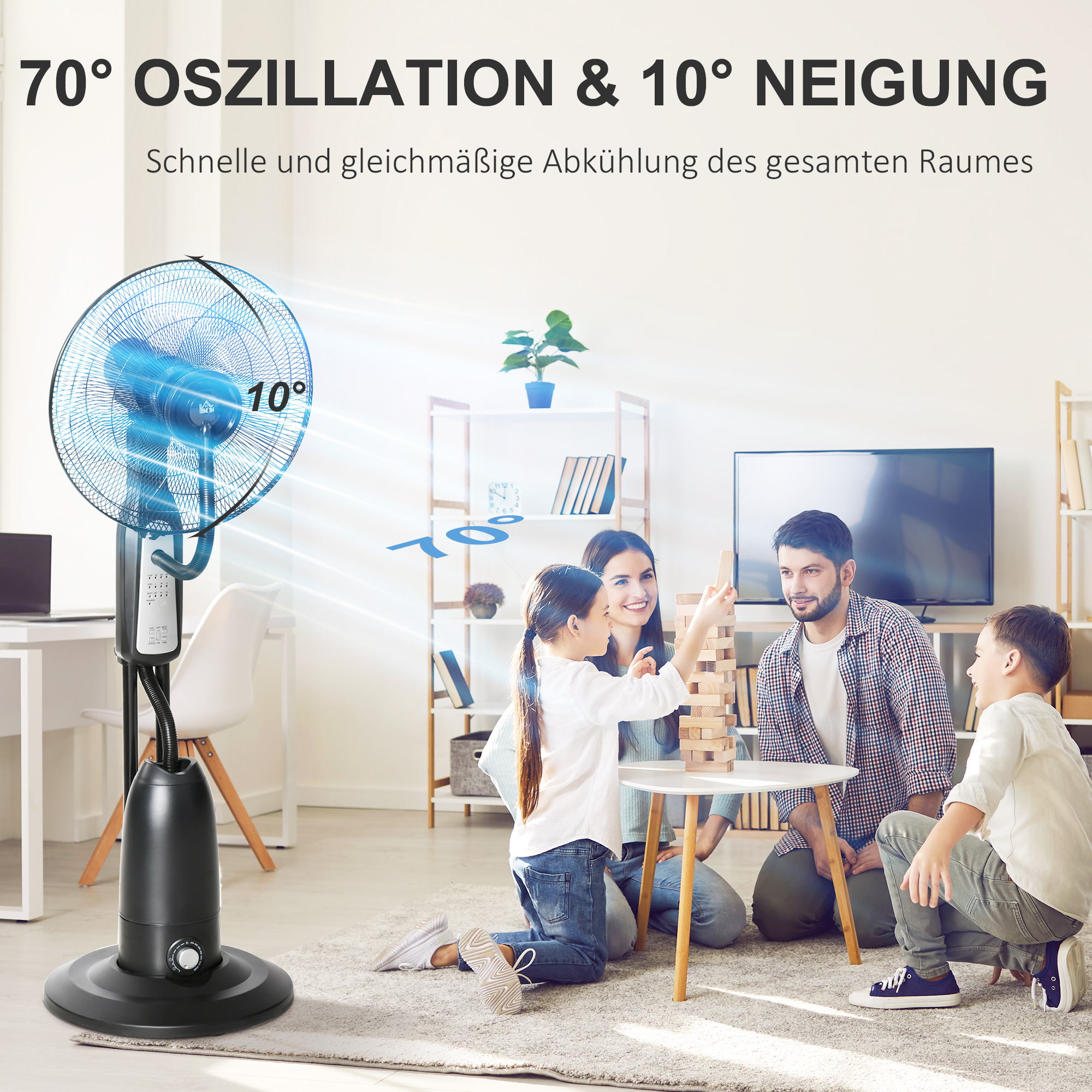Standventilator, Luftbefeuchter, mit 2,8L Tank, 3 Modi, Fernbedienung, mobil, schwarz, Ø44,5  x 120 cm