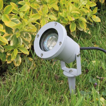 Gartenleuchte "CT-GS10", silbergrau, 230V, 1,5m Kabel+Erdspieß, GU10 Fassung