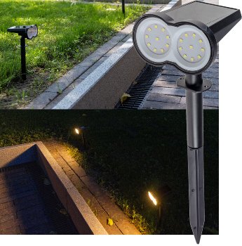 LED Solar Gartenstrahler mit Erdspieß / 80lm, Dämmerungssensor, IP65
