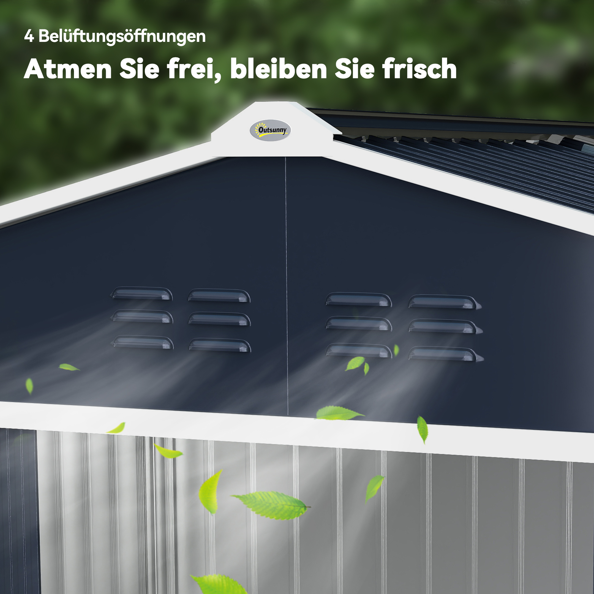 Geräteschuppen aus Metall mit Schiebetüren und Belüftungsfenstern, 277 x 195 x 192 cm, Dunkelgrau