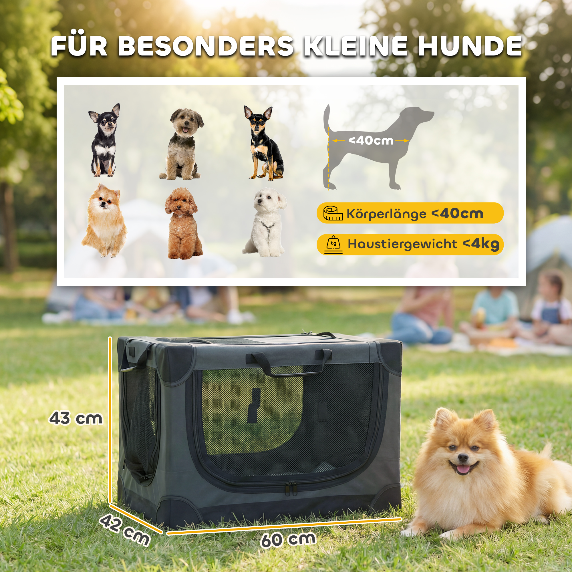 Hundebox faltbar Hundetransportbox mit Kissen abnehmbar waschbar Bezug aus Oxford-Gewebe für Hunde bis 4kg Armeegrün