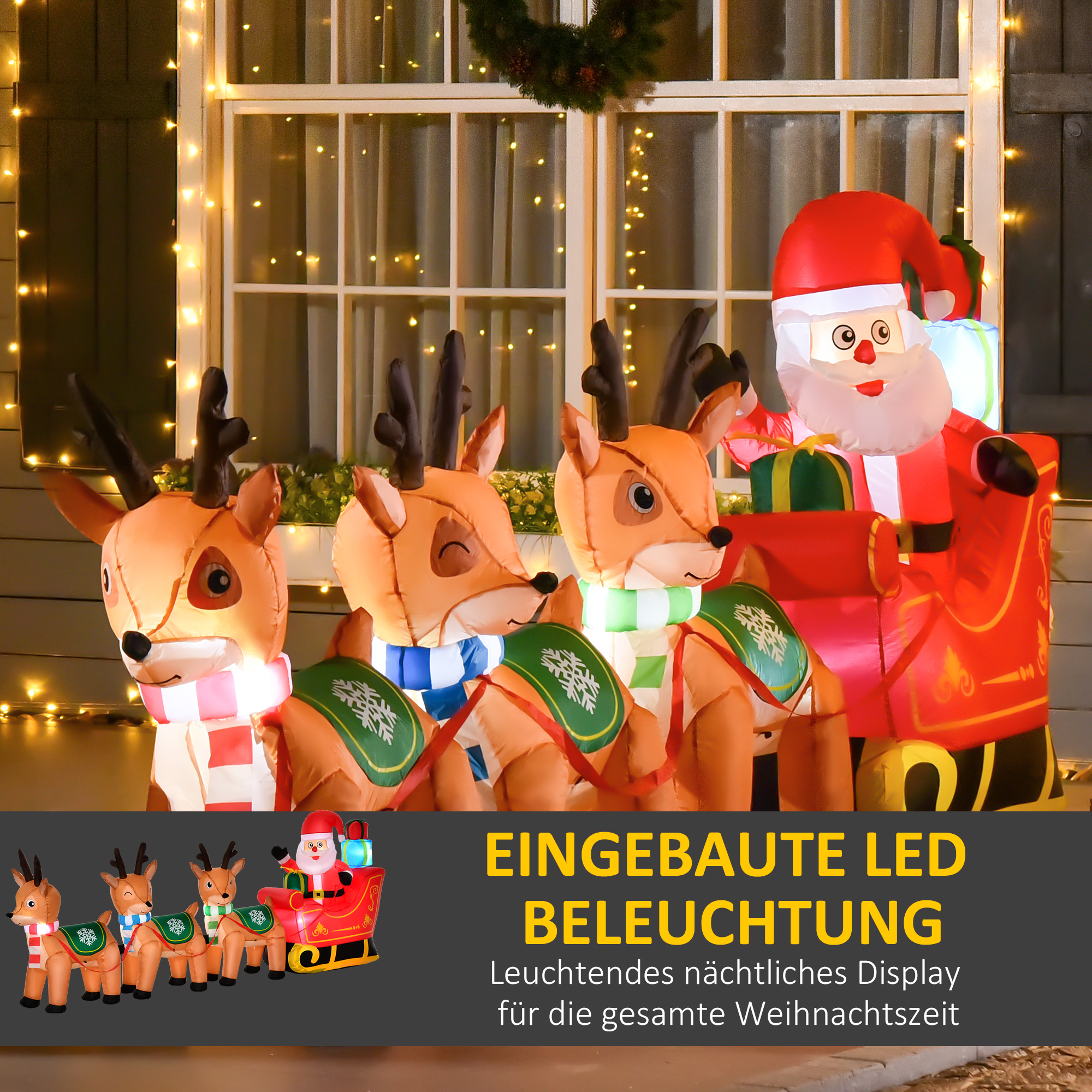 Aufblasbarer Weihnachtsmann Rentiere Outdoor-Weihnachtsdekoration, inkl. Gebläse, 140 m, Rot + Braun