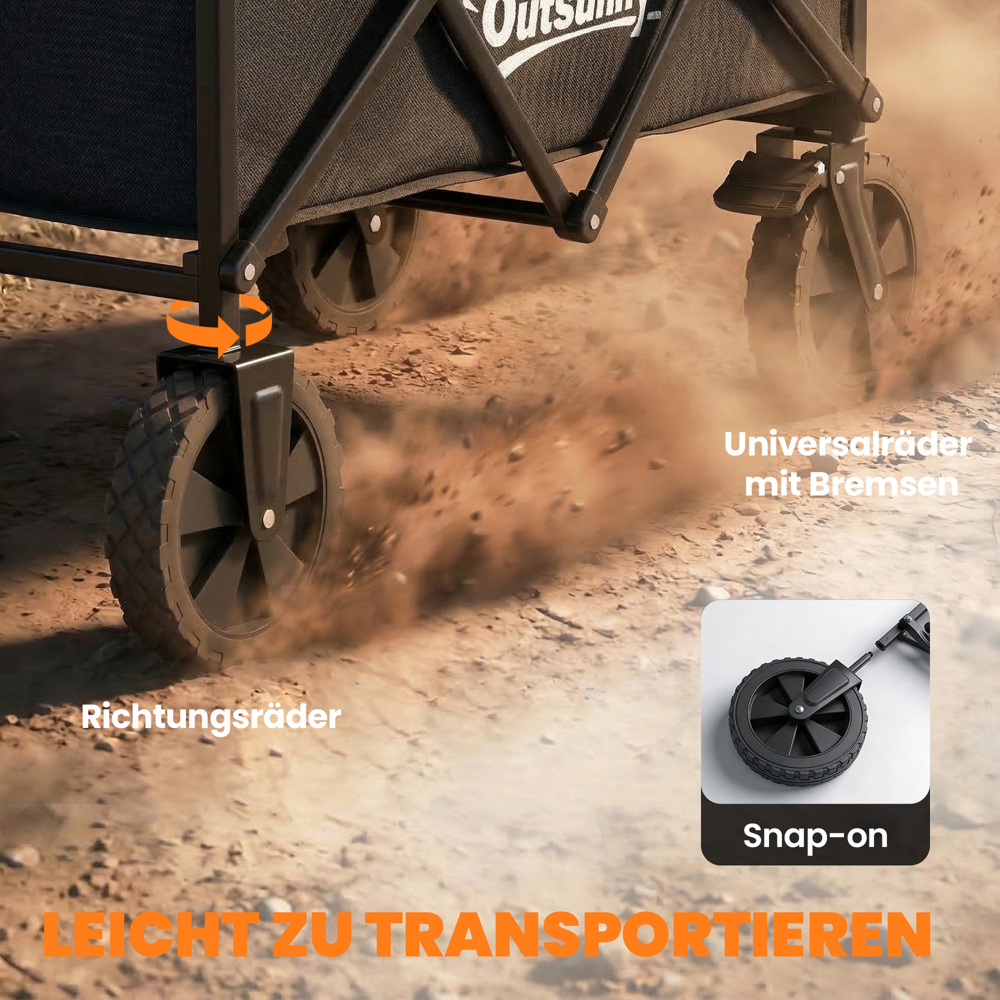 Bollerwagen faltbarer Handwagen Gartenwagen Transportwagen mit Griff Verstellbarer Griffhöhe Getränkehalter Schwarz