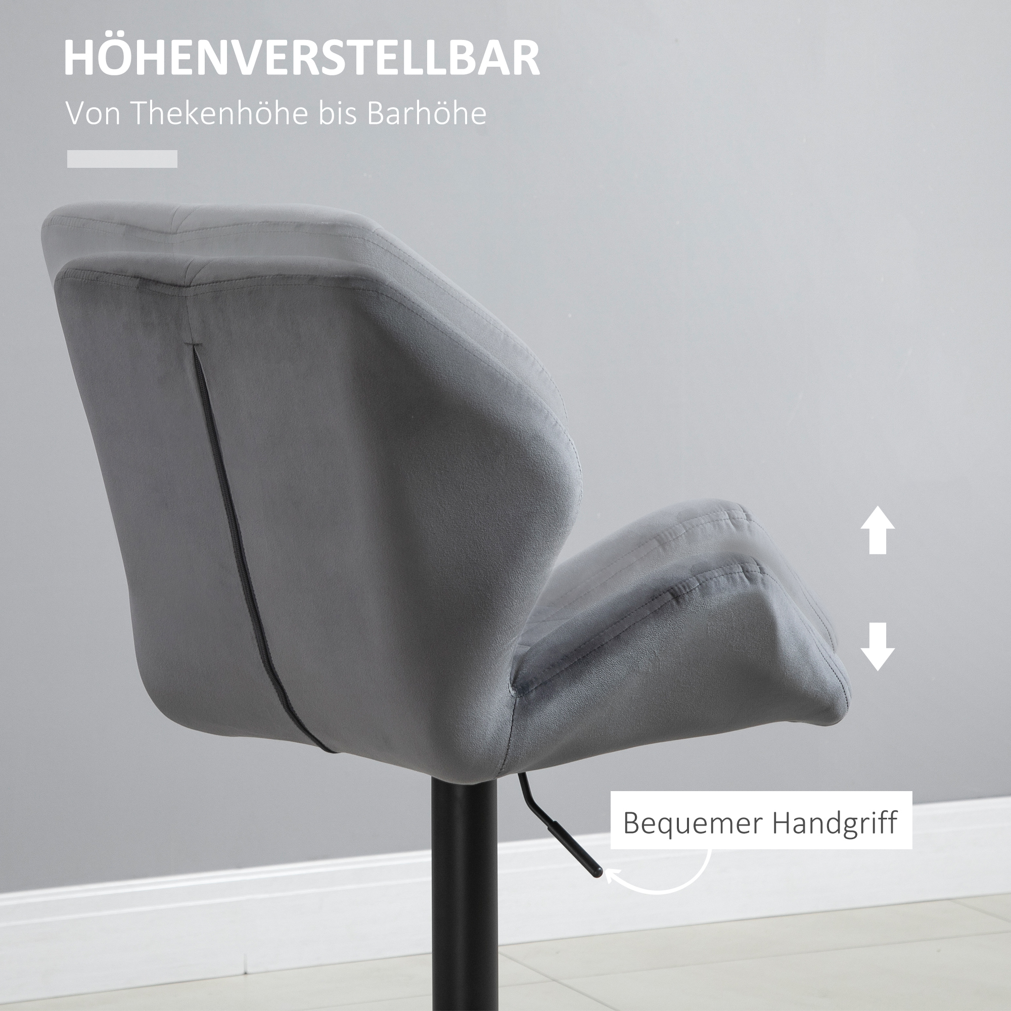 Barhocker 2er Set, Gepolstert Barstuhl mit Metallgestell, Lehne, Samtoptik, Höhenverstellbar 360° Drehbar