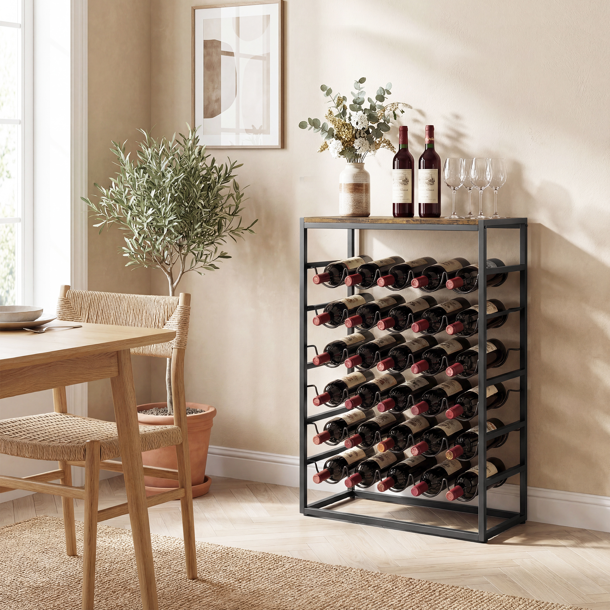 Weinregal für 30 Flaschen freistehendes Flaschenregal aus Metall für Keller Lagerraum 59 x 30 x 88,5 cm Rustikal-Braun