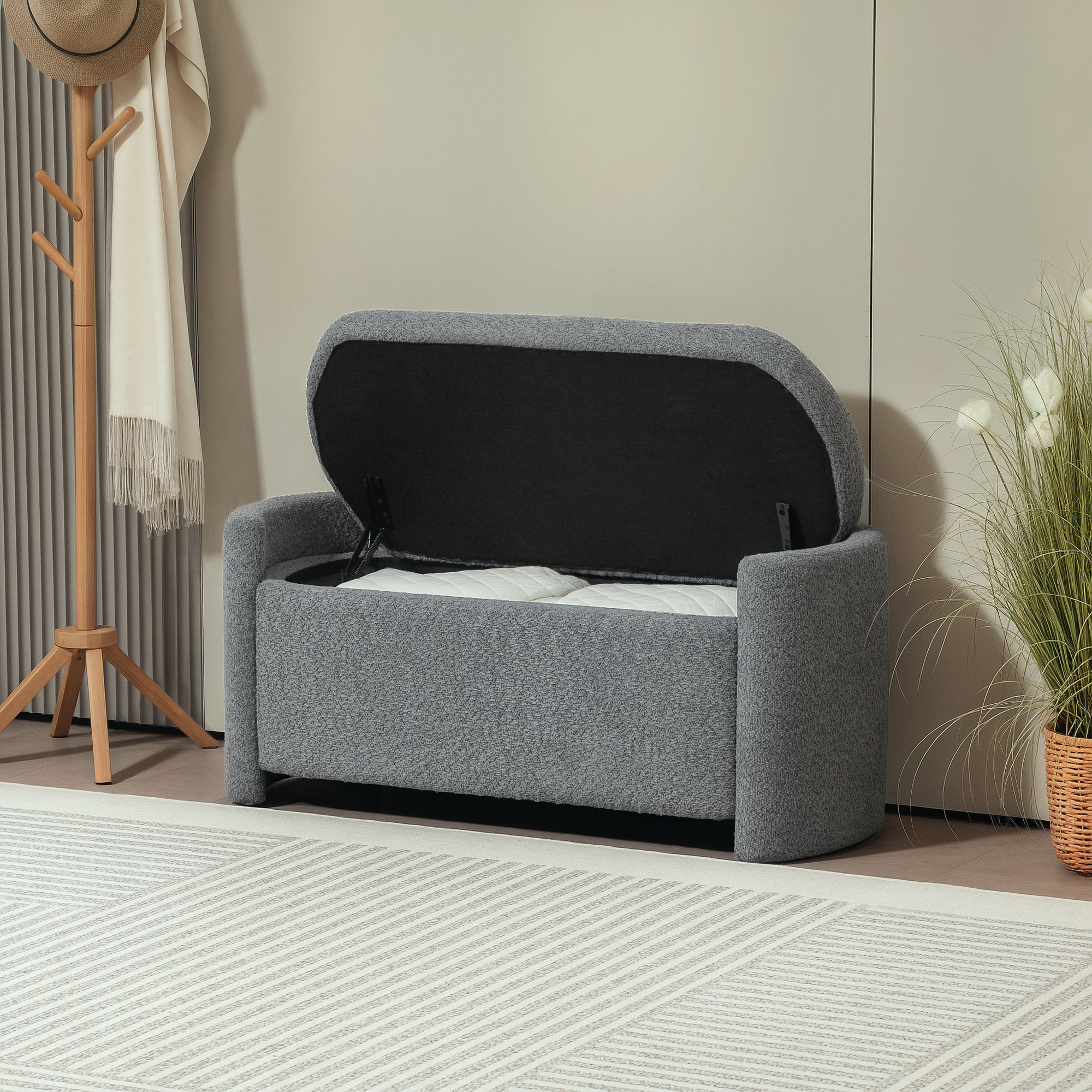 Sitzbank mit Stauraum Flurbank Schuhbank, gepolstert, 105 cm x 44 cm x 45,5 cm. Grau