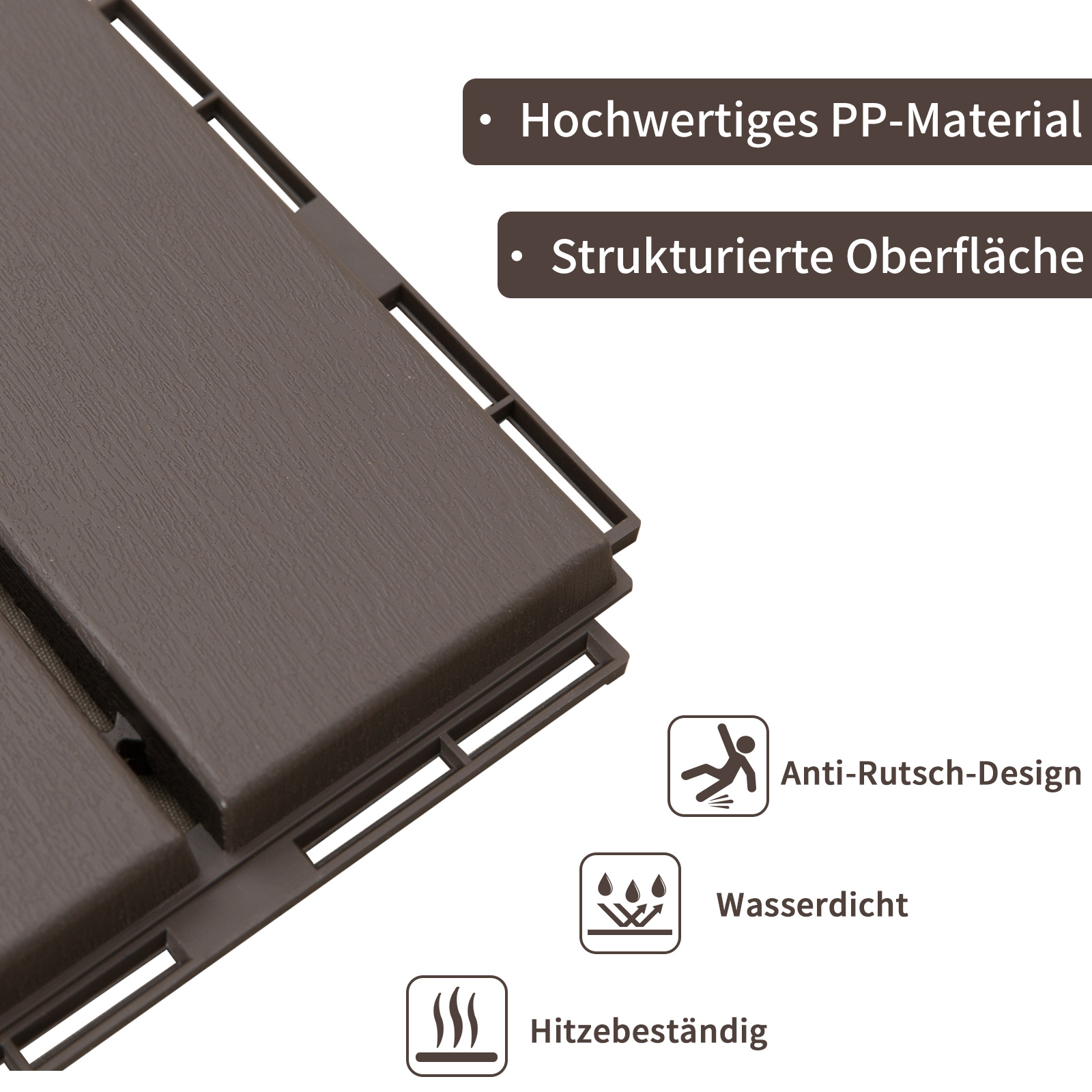 Terrassenfliesen 30 x 30 cm 9 Stück 0,81? Klickfliesen Balkonfliesen mit Klicksystem Drainagefunktion Bodenbelag Fliese für Terrasse Balkon Braun