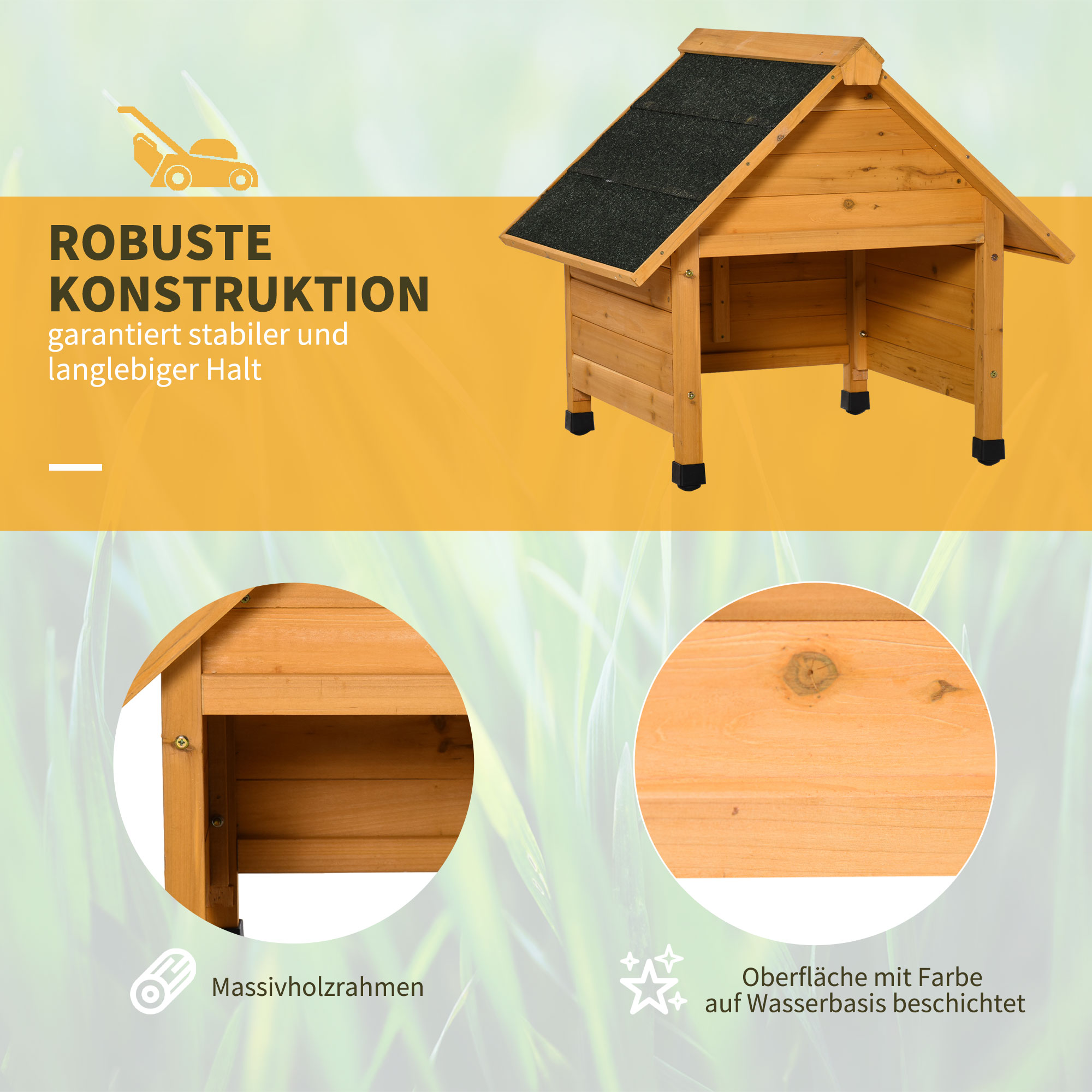Holzgarage für Rasenmäher Roboter Mähroboter Garage Carport für Rasenroboter Sonnen- & Regenschutz Gelb 75 x 76 x 70 cm