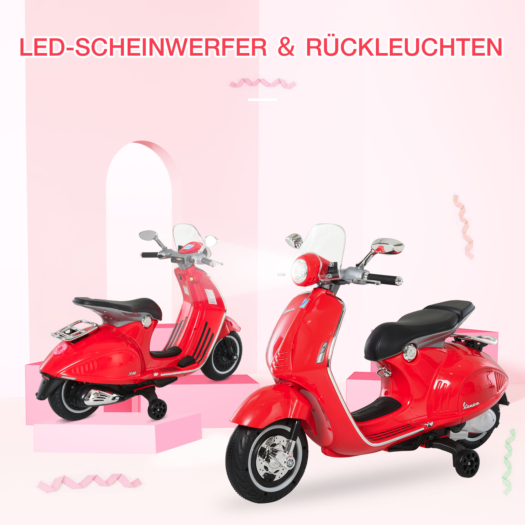 Elektro Kindermotorrad Elektromotorrad mit MP3, Musik, Scheinwerfer, Vor- und Rückwärtsgang, Kinder Elektro Motorrad für 3-6 Jahre Kinder, Rot