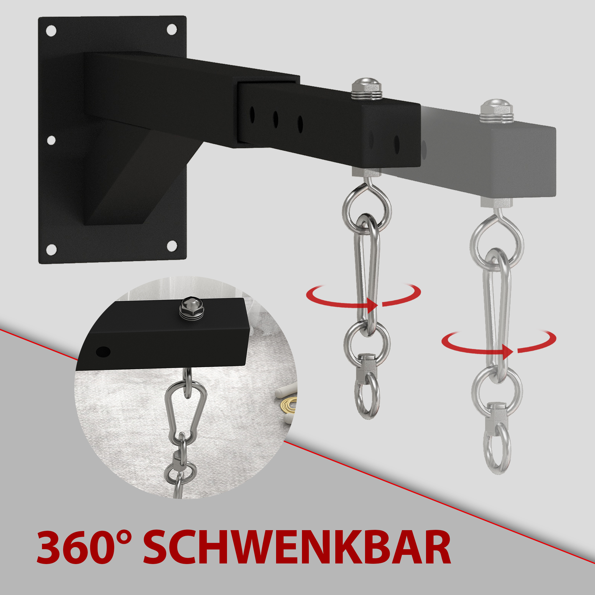 Boxsackhalterung, 5-stufig längenverstellbar, Wandmontage, bis 60 kg, Stahl, Schwarz